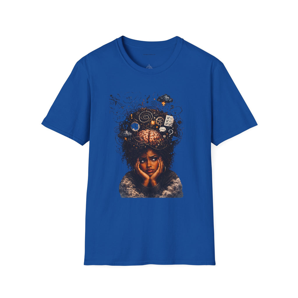 T-Shirt — 'Mindstorm' Graphic Tee Featuring Thoughtful Woman & Brain Doodle Art