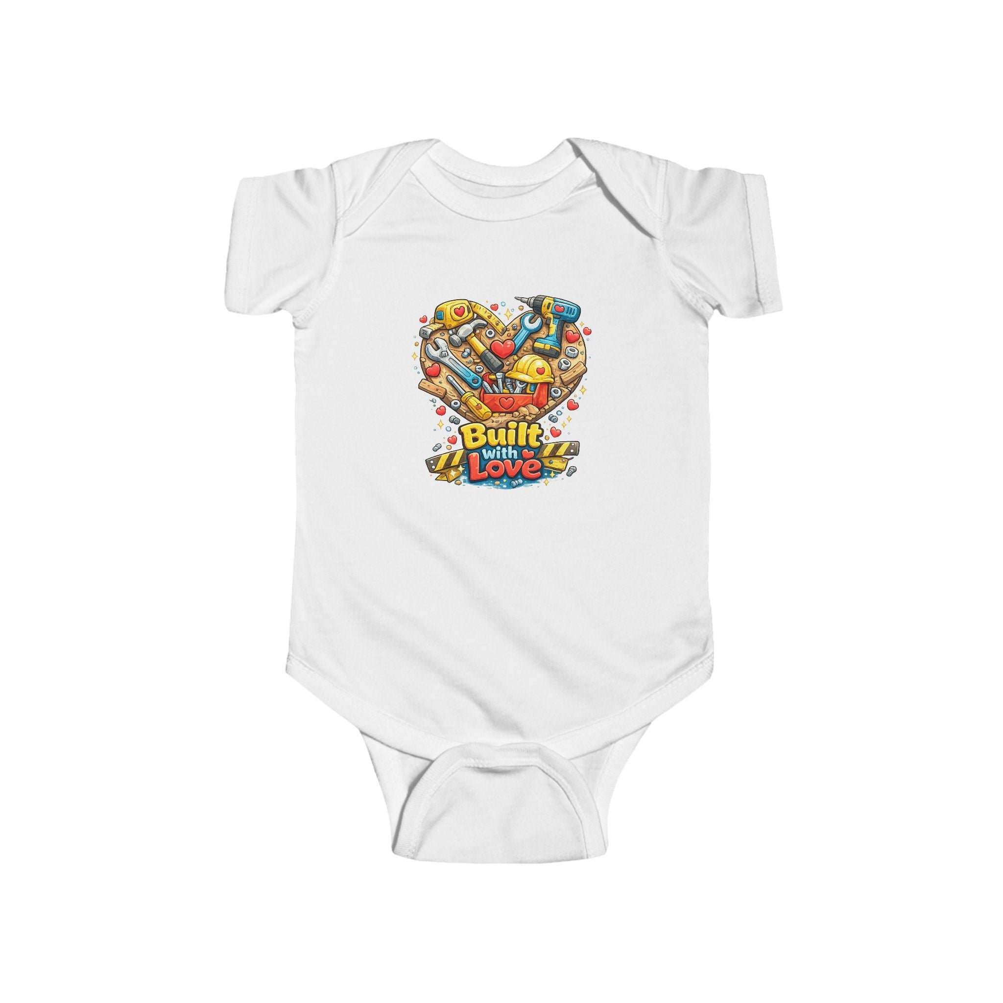 Built With Love Baby Bodysuit — Cute Construction Heart Infant Onesie