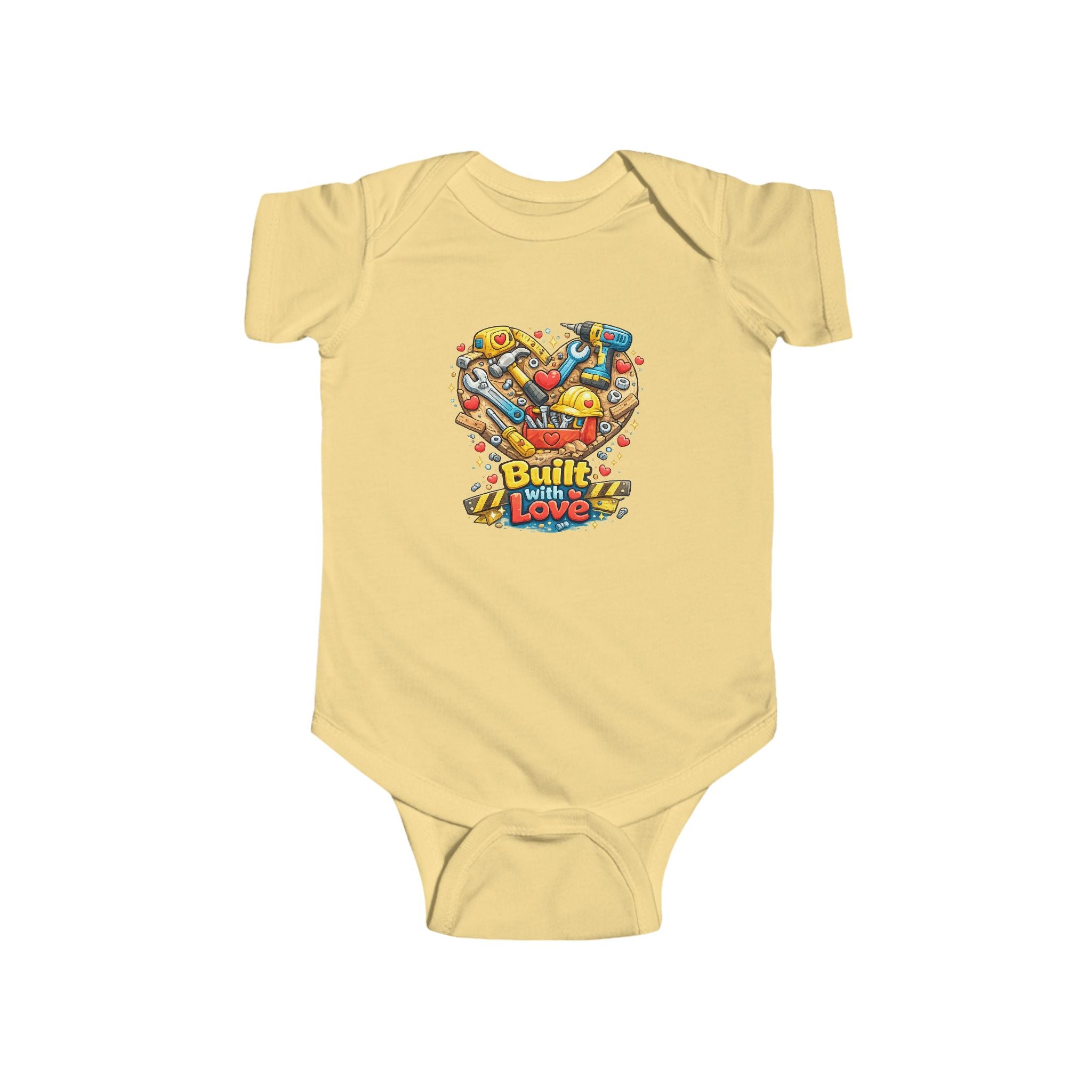 Built With Love Baby Bodysuit — Cute Construction Heart Infant Onesie