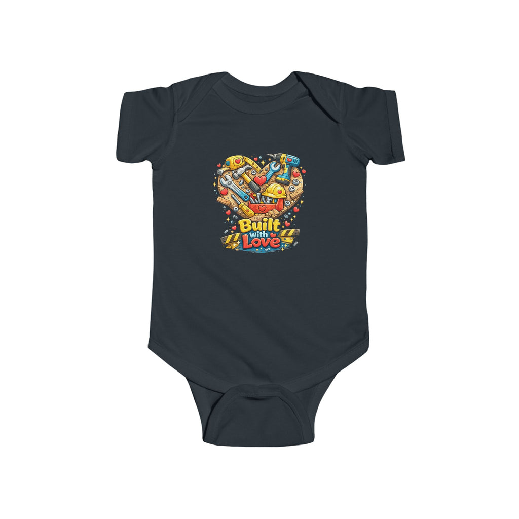 Built With Love Baby Bodysuit — Cute Construction Heart Infant Onesie