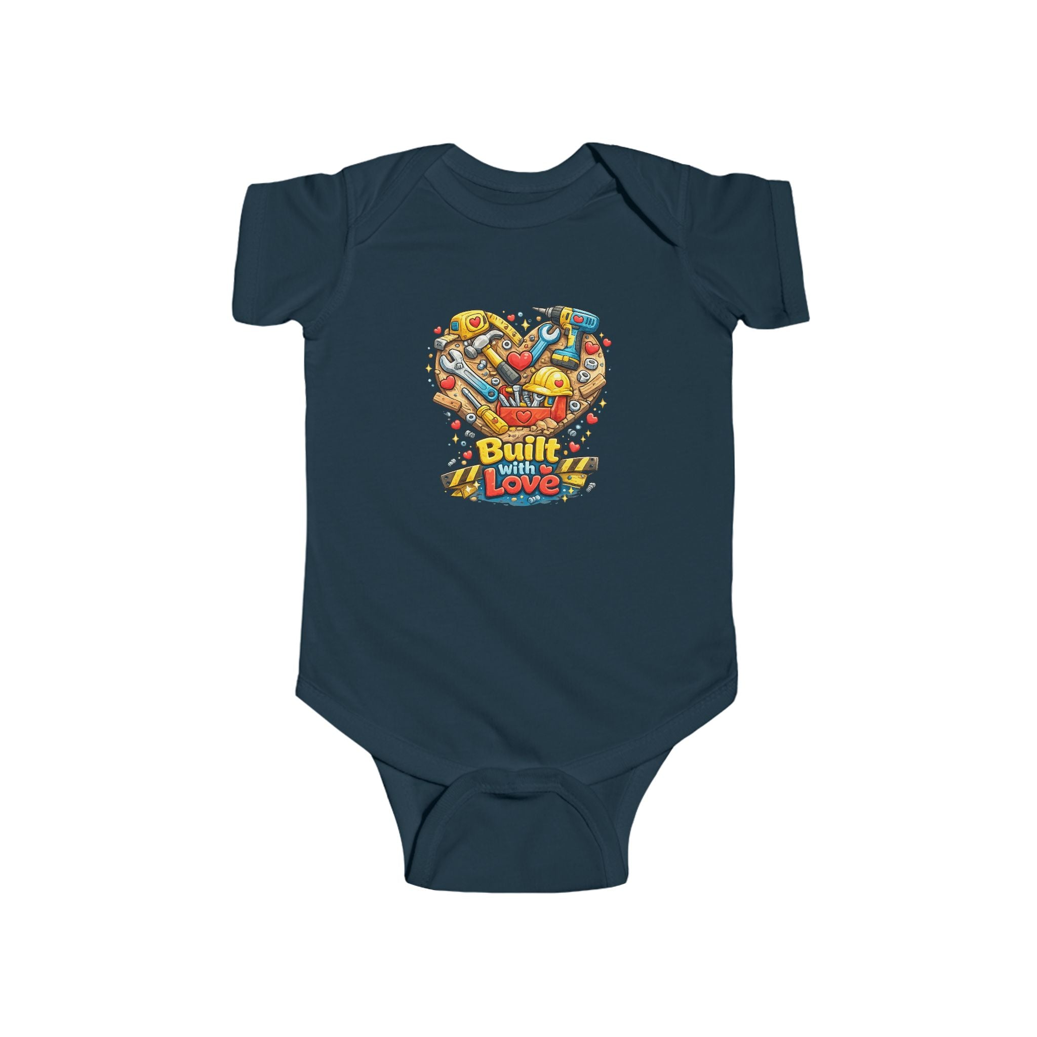 Built With Love Baby Bodysuit — Cute Construction Heart Infant Onesie