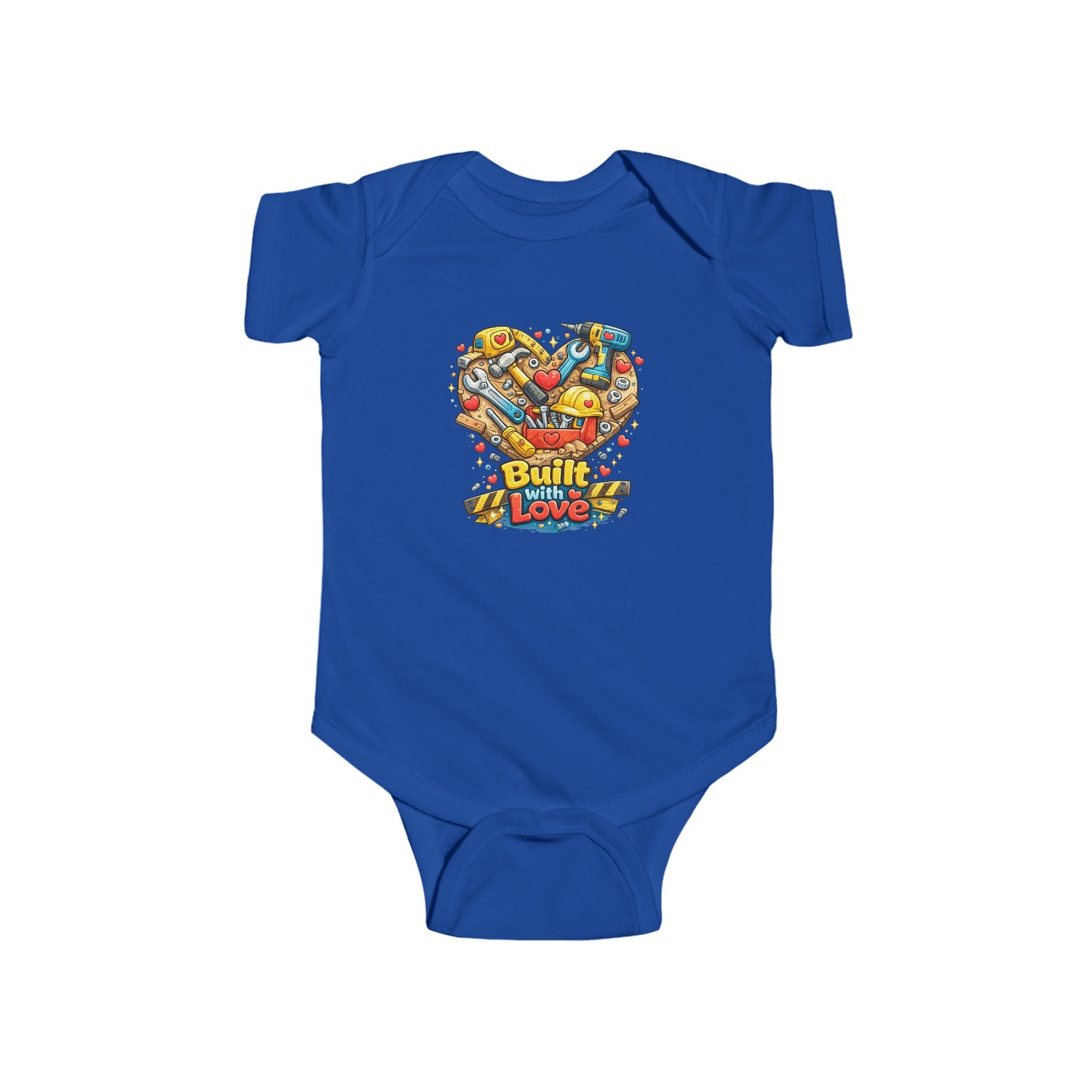 Built With Love Baby Bodysuit — Cute Construction Heart Infant Onesie