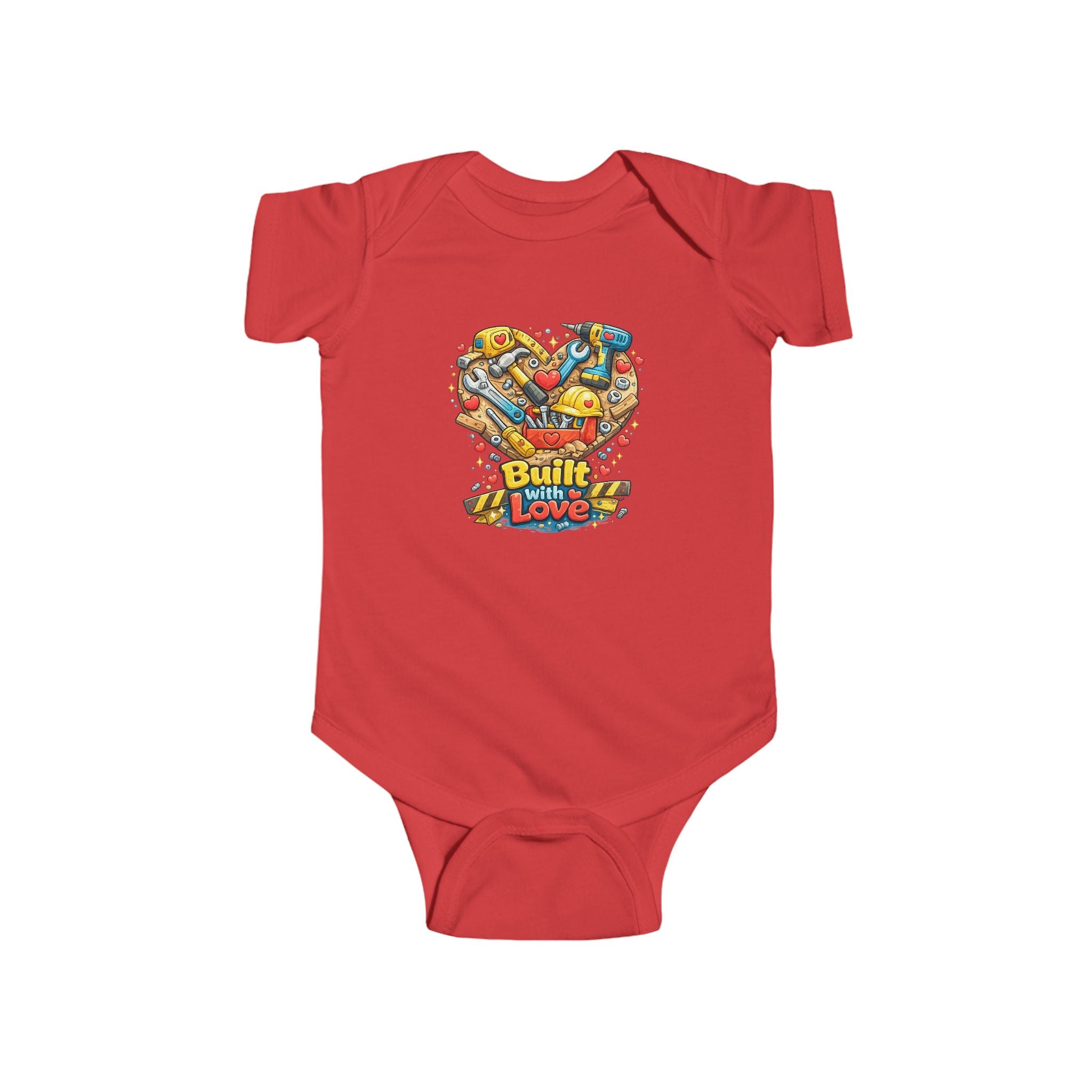 Built With Love Baby Bodysuit — Cute Construction Heart Infant Onesie
