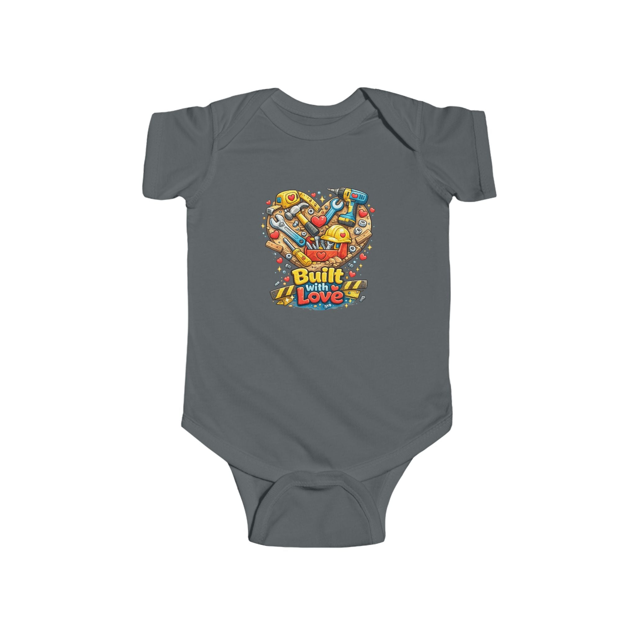 Built With Love Baby Bodysuit — Cute Construction Heart Infant Onesie