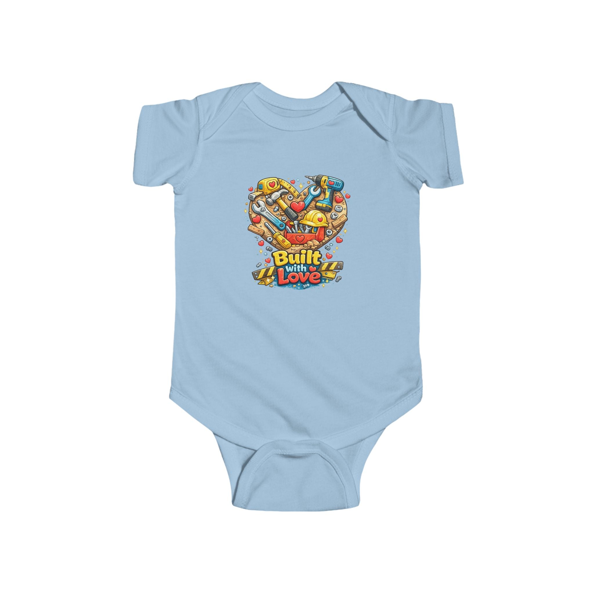Built With Love Baby Bodysuit — Cute Construction Heart Infant Onesie