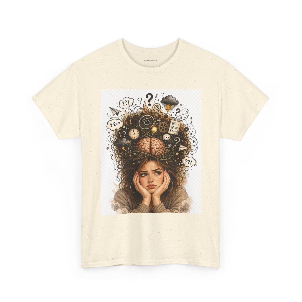 T-Shirt — Daydreaming Girl Illustration Tee (clock & question mark design)