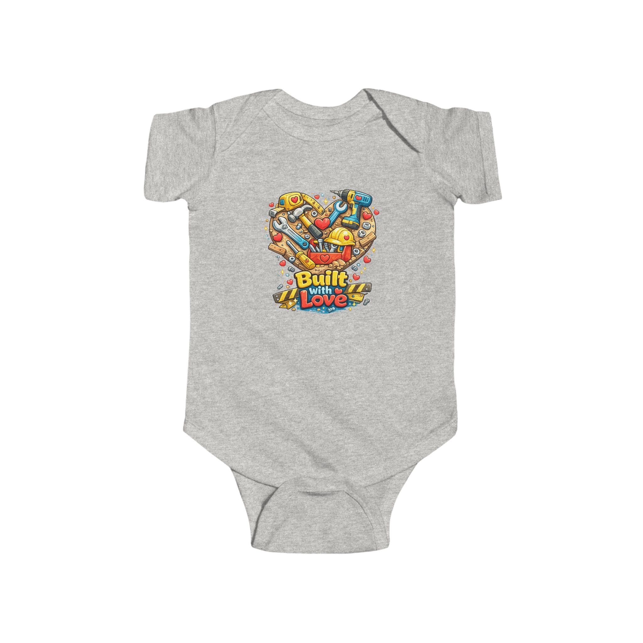 Built With Love Baby Bodysuit — Cute Construction Heart Infant Onesie