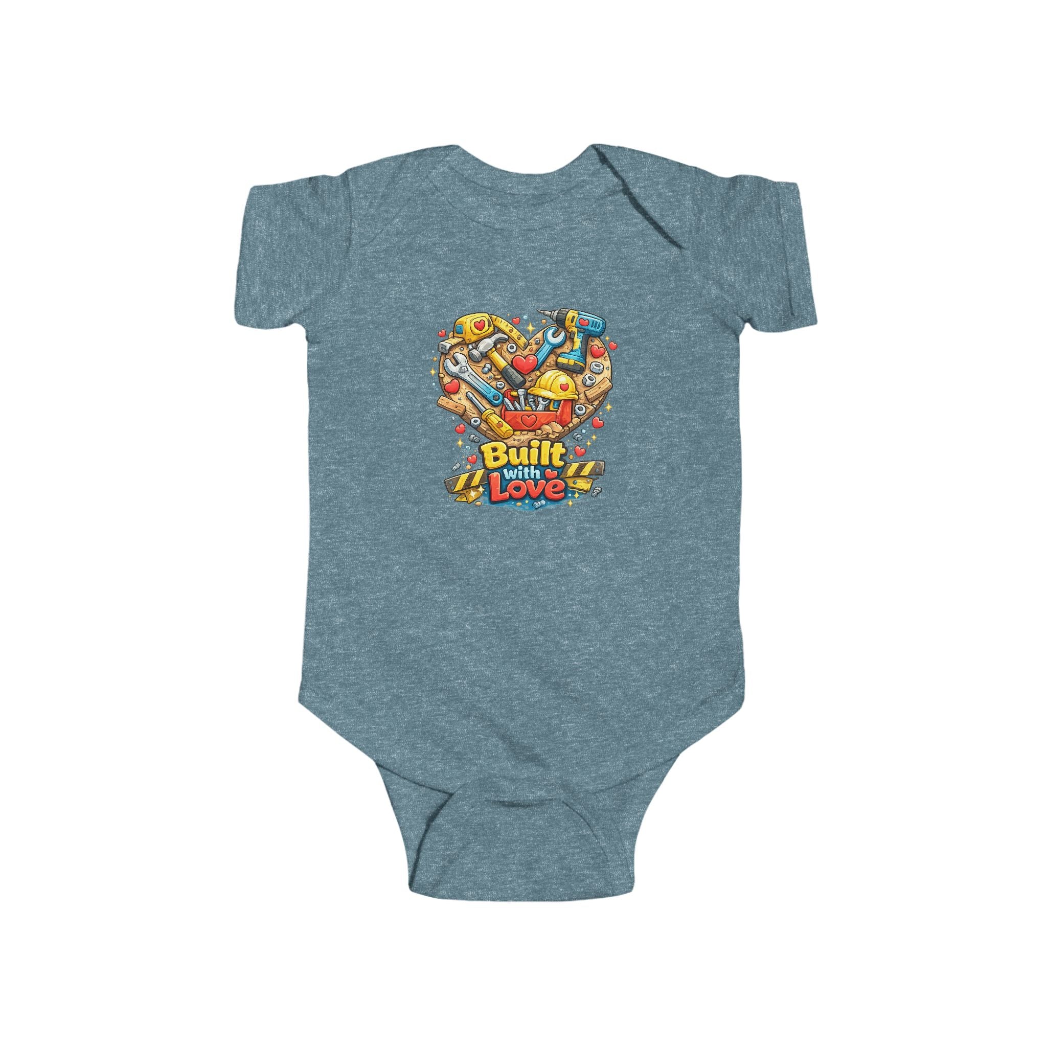 Built With Love Baby Bodysuit — Cute Construction Heart Infant Onesie