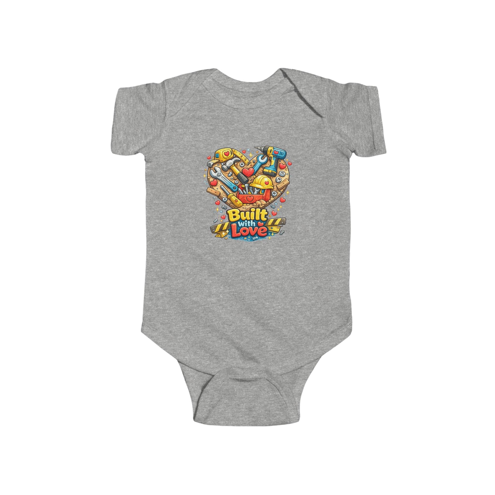 Built With Love Baby Bodysuit — Cute Construction Heart Infant Onesie