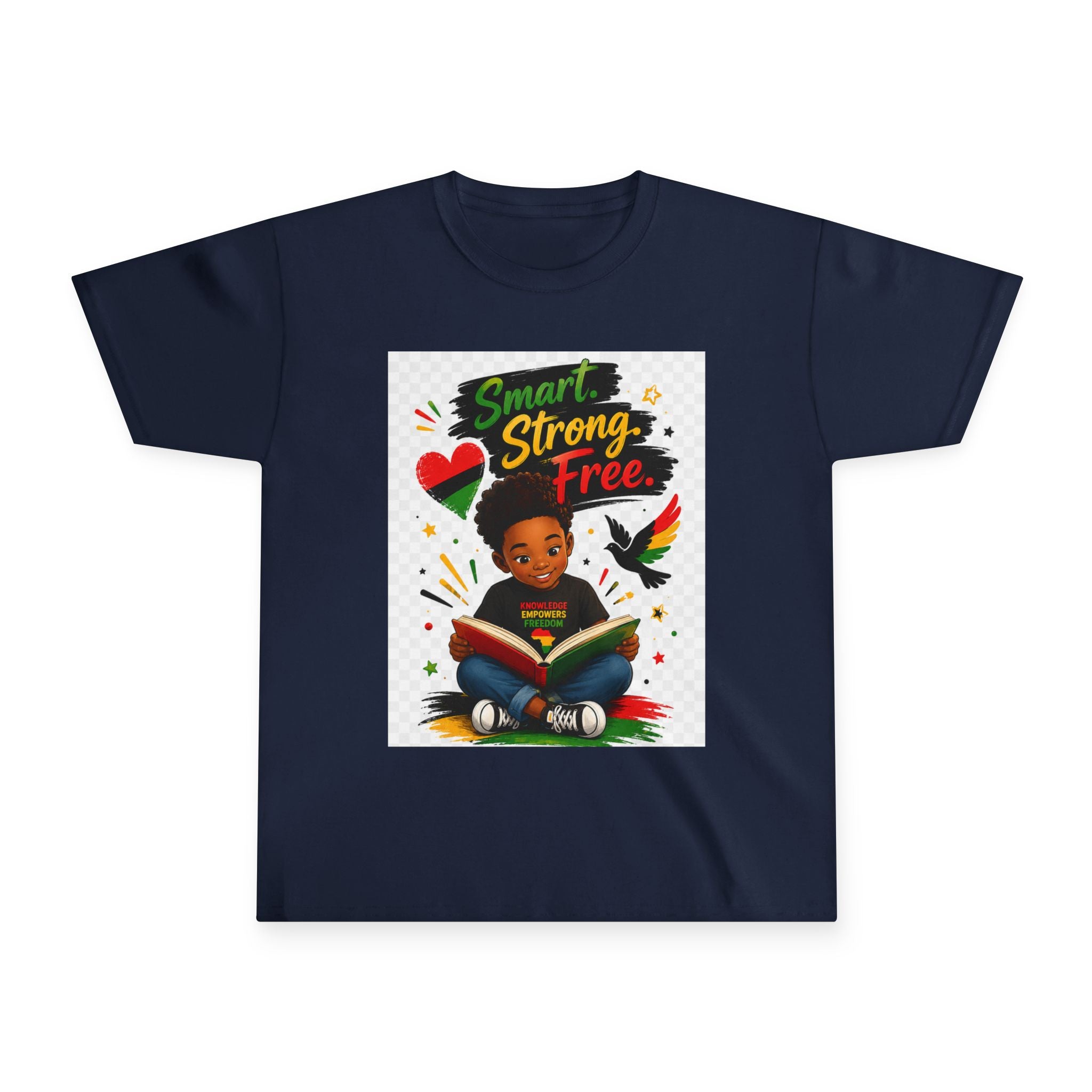 Boys Juneteenth Youth Tee — "Smart. Strong. Free." Kids Reading Shirt