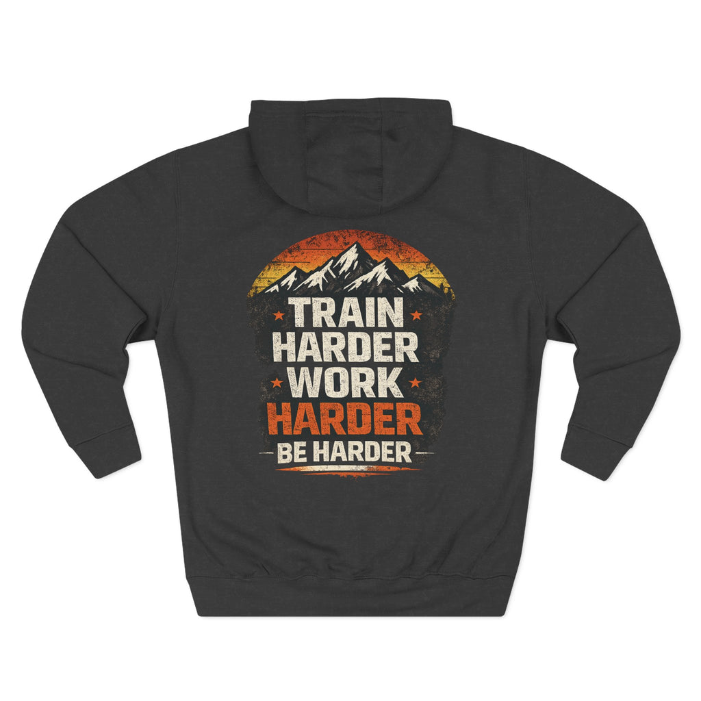 Built Different Hoodie — Retro Mountain "Train Harder, Work Harder" Graphic Hoodie