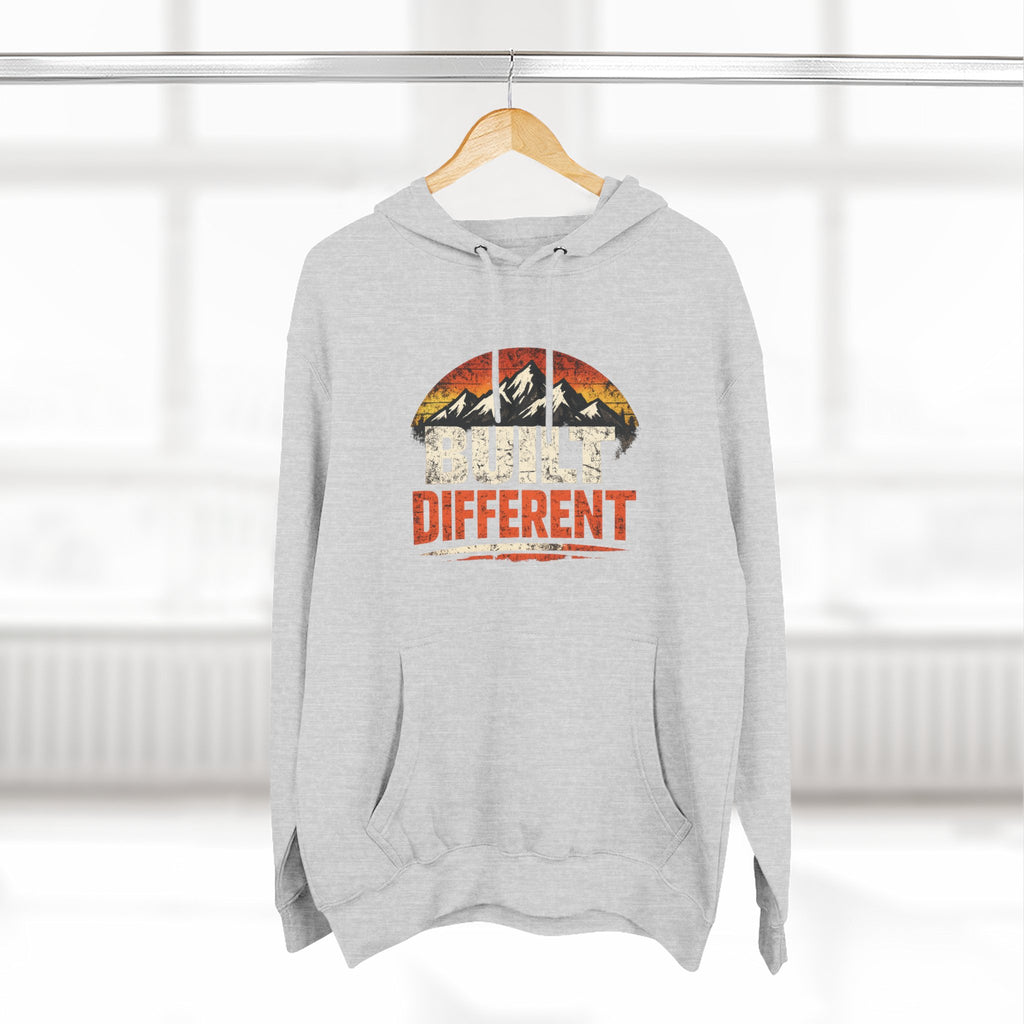 Built Different Hoodie — Retro Mountain "Train Harder, Work Harder" Graphic Hoodie