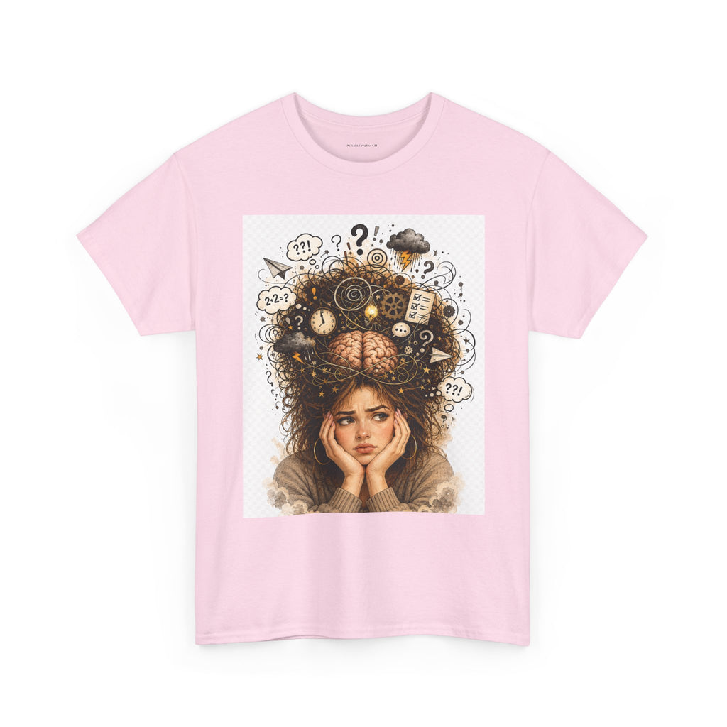 T-Shirt — Daydreaming Girl Illustration Tee (clock & question mark design)