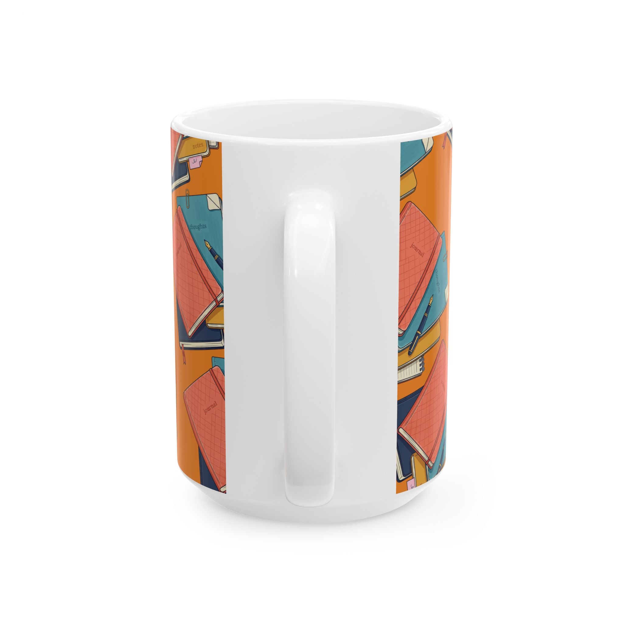 Notebook Stack Ceramic Mug — Cozy Orange Journaling Mug (11oz & 15oz)