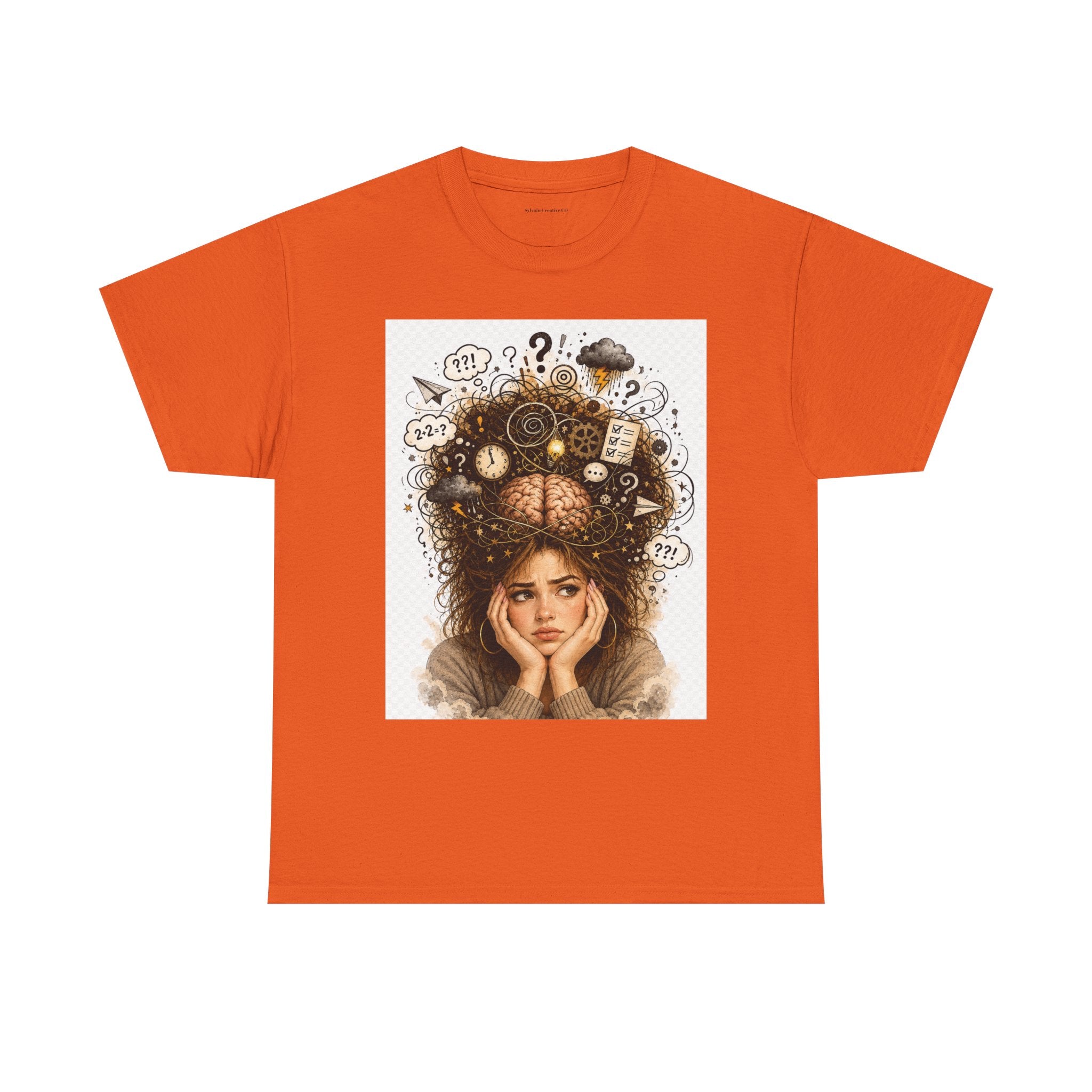 T-Shirt — Daydreaming Girl Illustration Tee (clock & question mark design)
