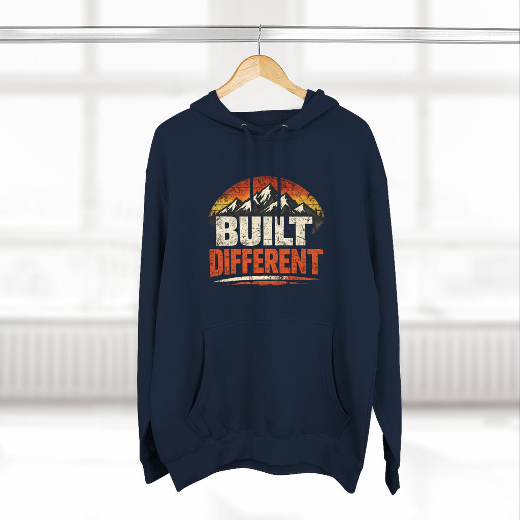 Built Different Hoodie — Retro Mountain "Train Harder, Work Harder" Graphic Hoodie