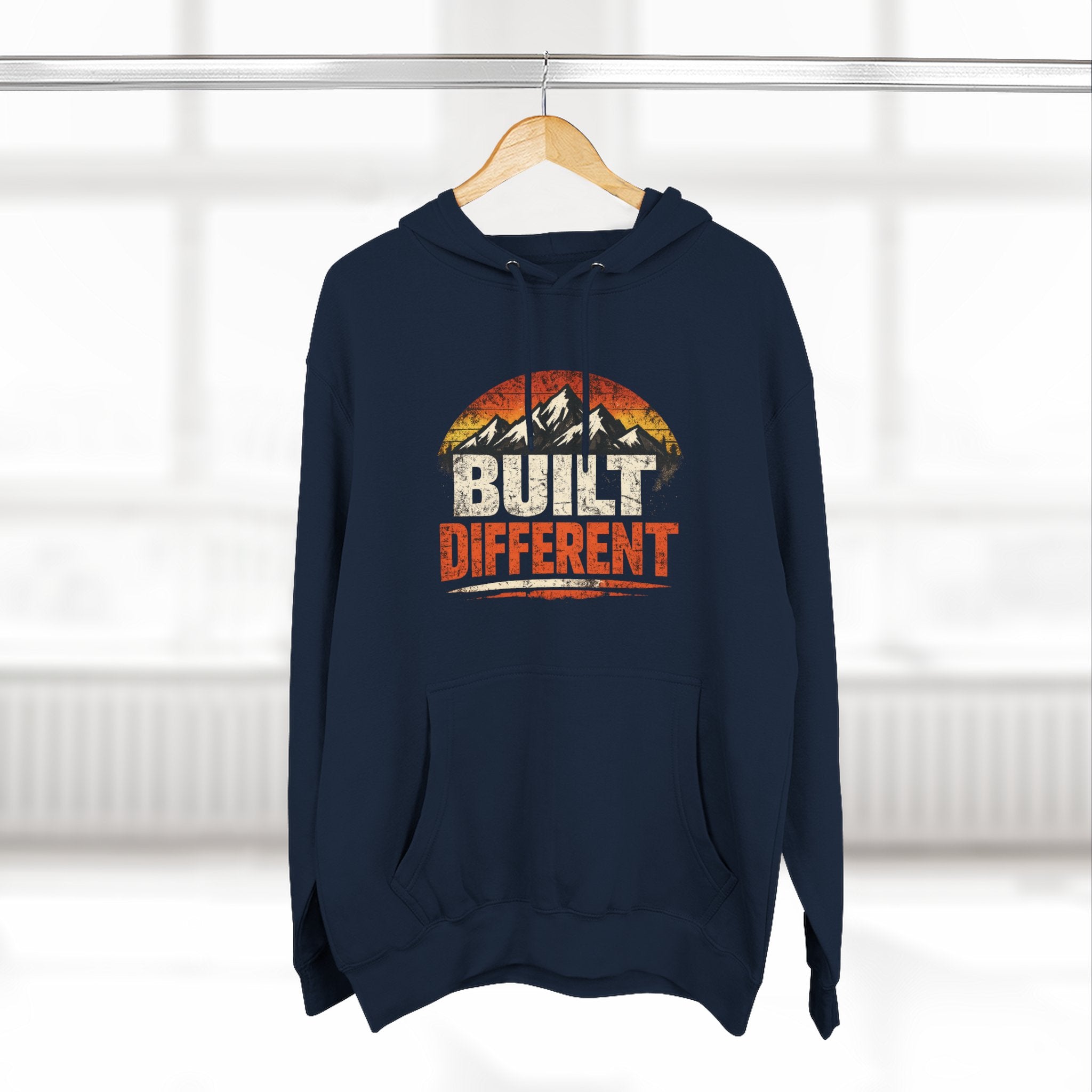 Built Different Hoodie — Retro Mountain "Train Harder, Work Harder" Graphic Hoodie