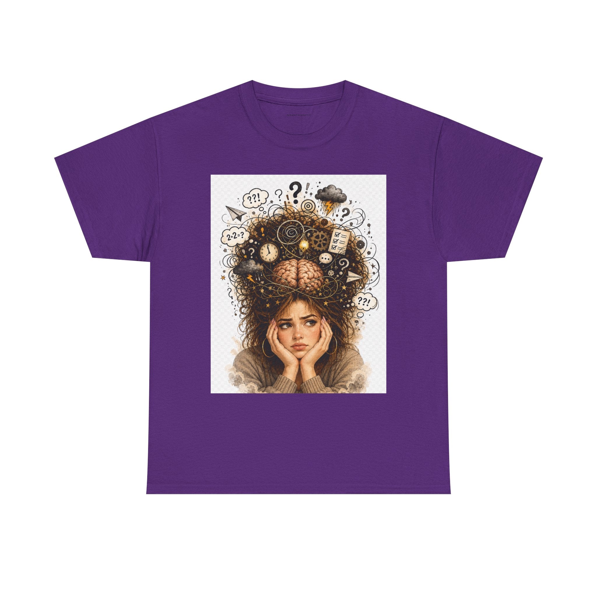 T-Shirt — Daydreaming Girl Illustration Tee (clock & question mark design)