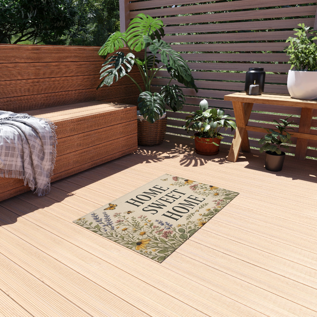 Home Sweet Home Floral Outdoor Rug — Welcome Doormat for Porch & Patio