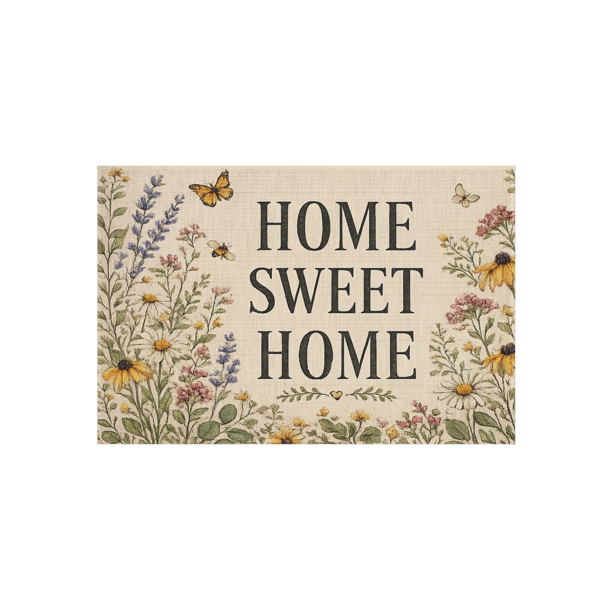 Home Sweet Home Floral Outdoor Rug — Welcome Doormat for Porch & Patio