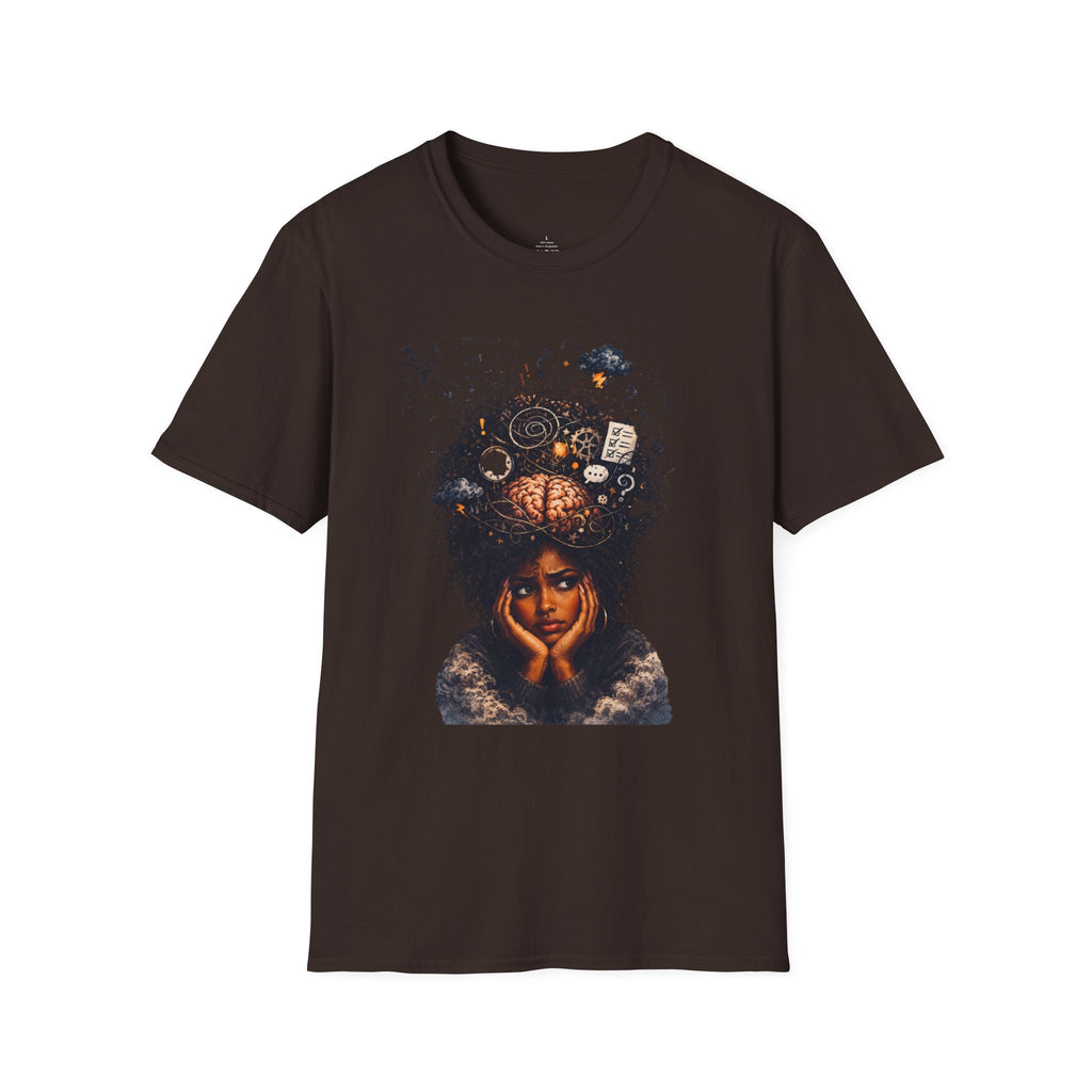 T-Shirt — 'Mindstorm' Graphic Tee Featuring Thoughtful Woman & Brain Doodle Art