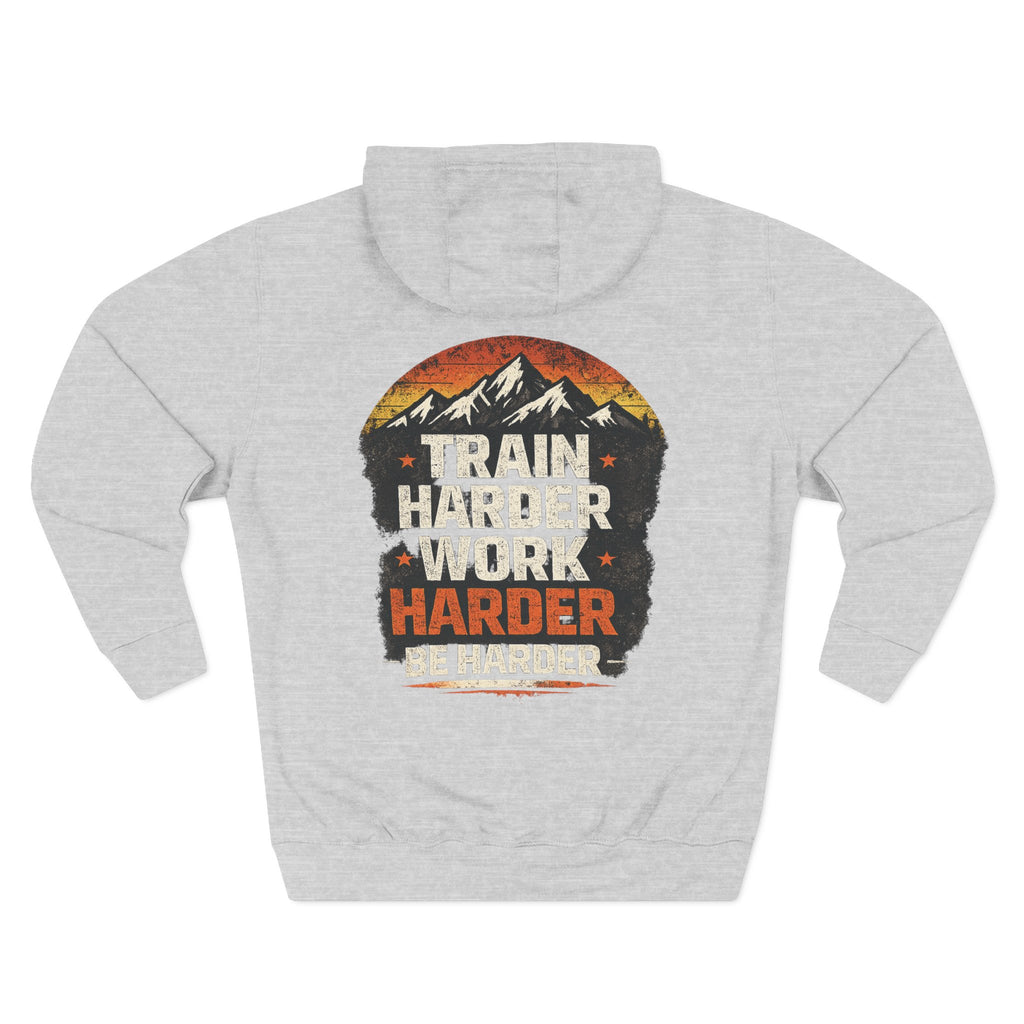Built Different Hoodie — Retro Mountain "Train Harder, Work Harder" Graphic Hoodie