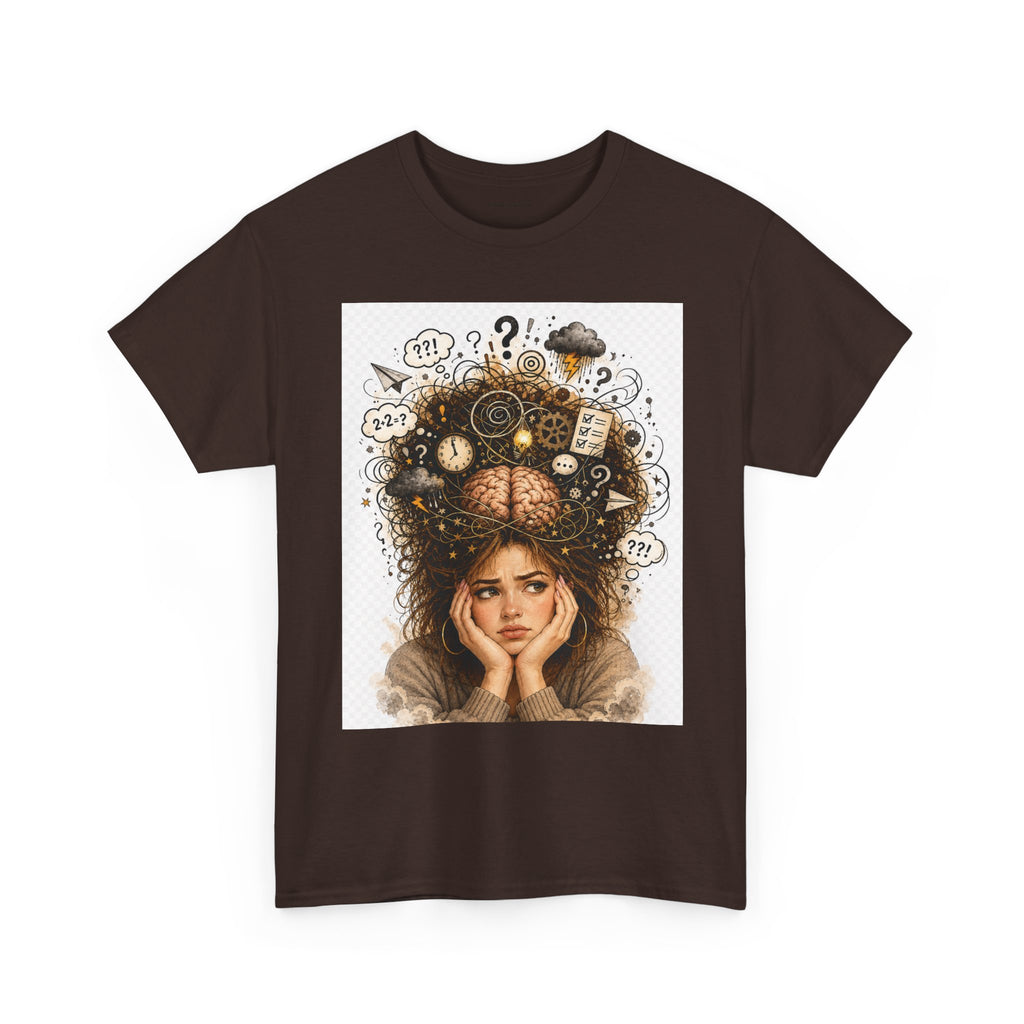 T-Shirt — Daydreaming Girl Illustration Tee (clock & question mark design)
