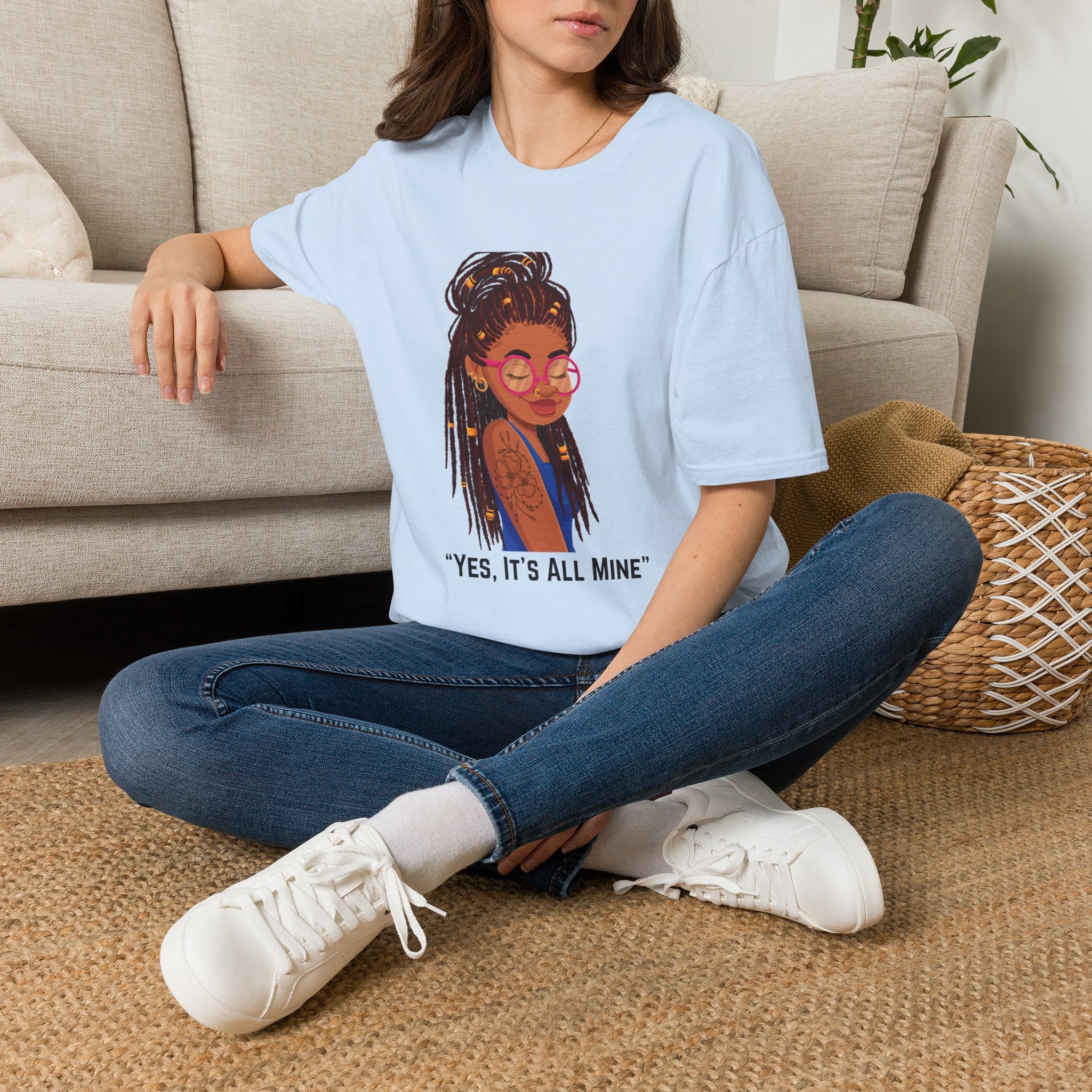 Graphic Tee — Afro Girl Illustration with "Yes, It’s All Mine"