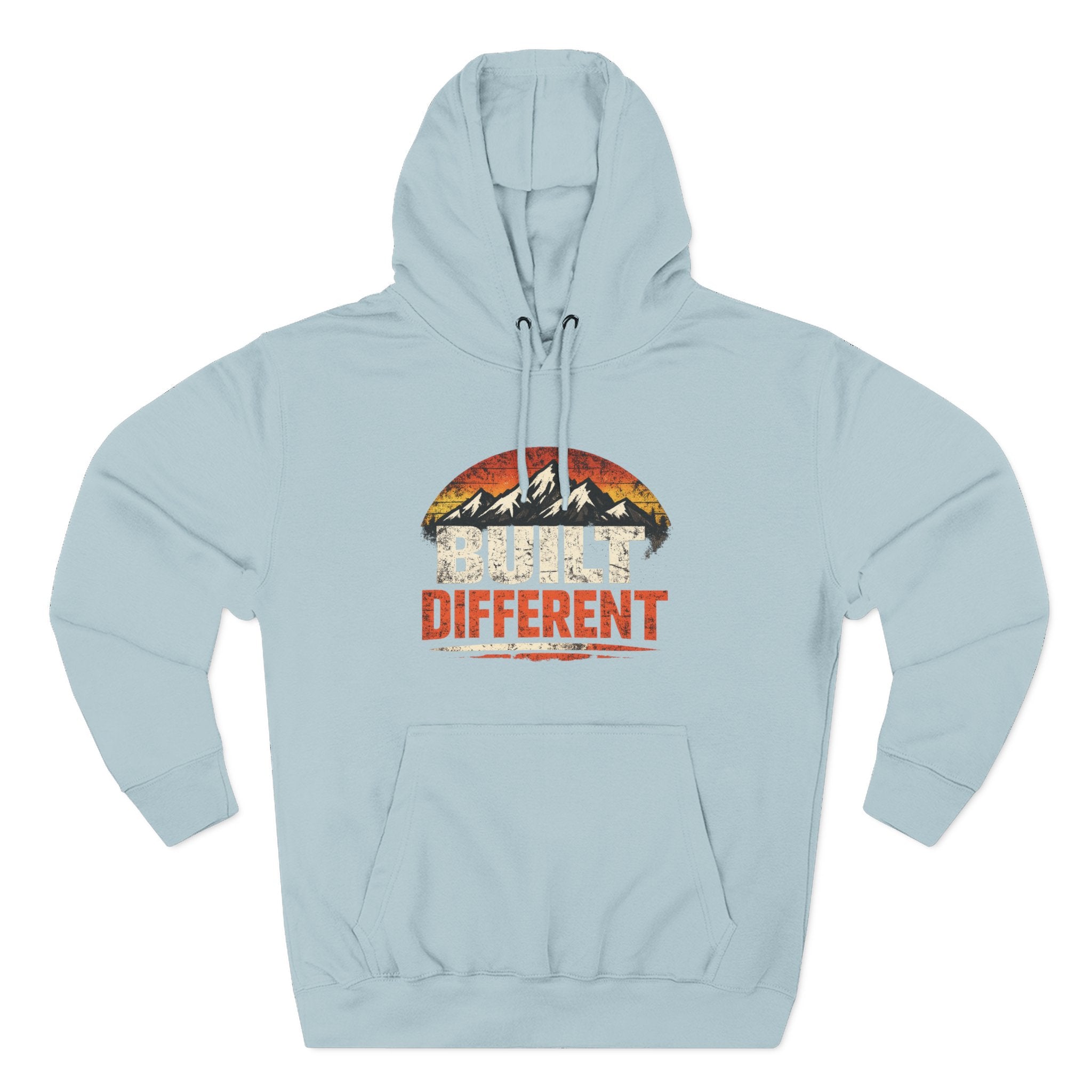 Built Different Hoodie — Retro Mountain "Train Harder, Work Harder" Graphic Hoodie