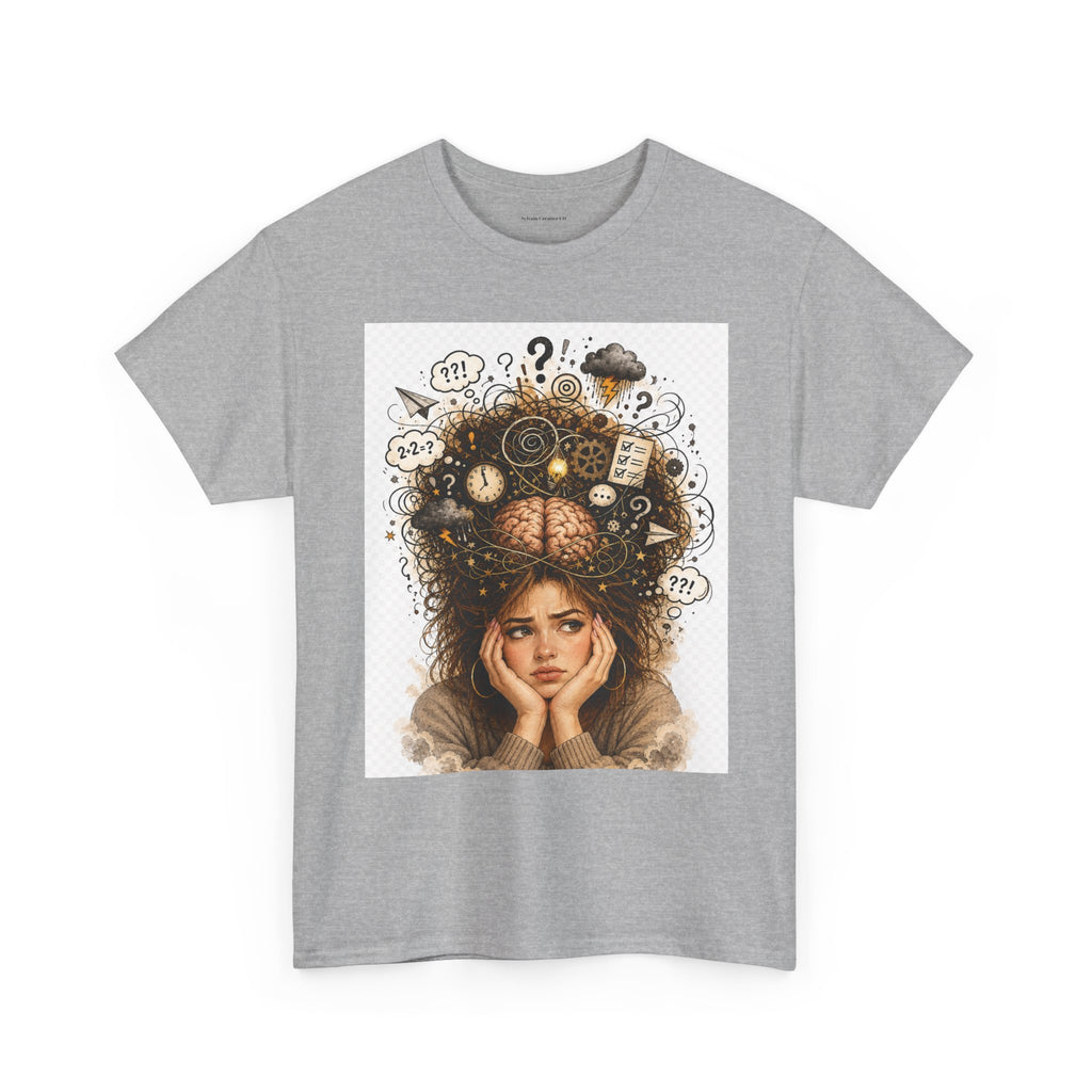 T-Shirt — Daydreaming Girl Illustration Tee (clock & question mark design)