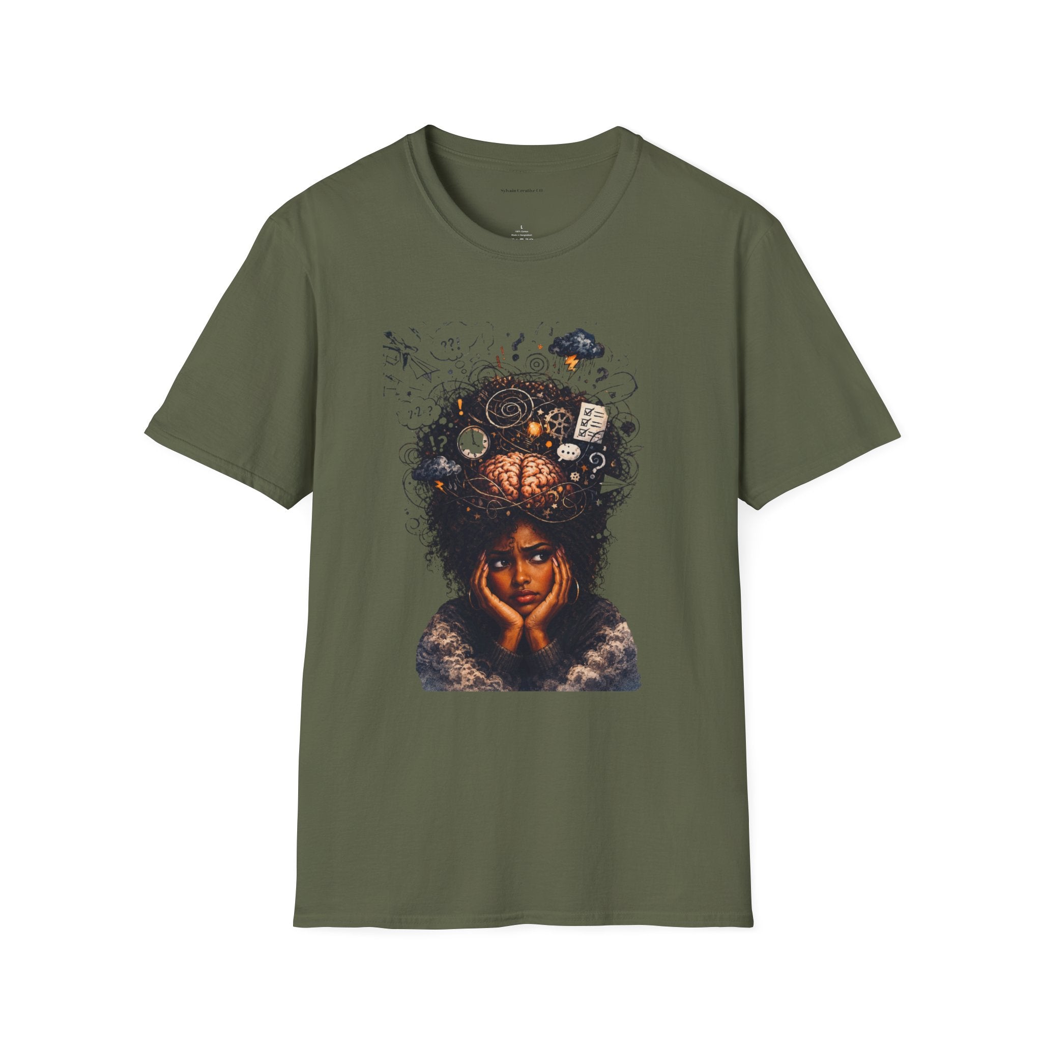 T-Shirt — 'Mindstorm' Graphic Tee Featuring Thoughtful Woman & Brain Doodle Art