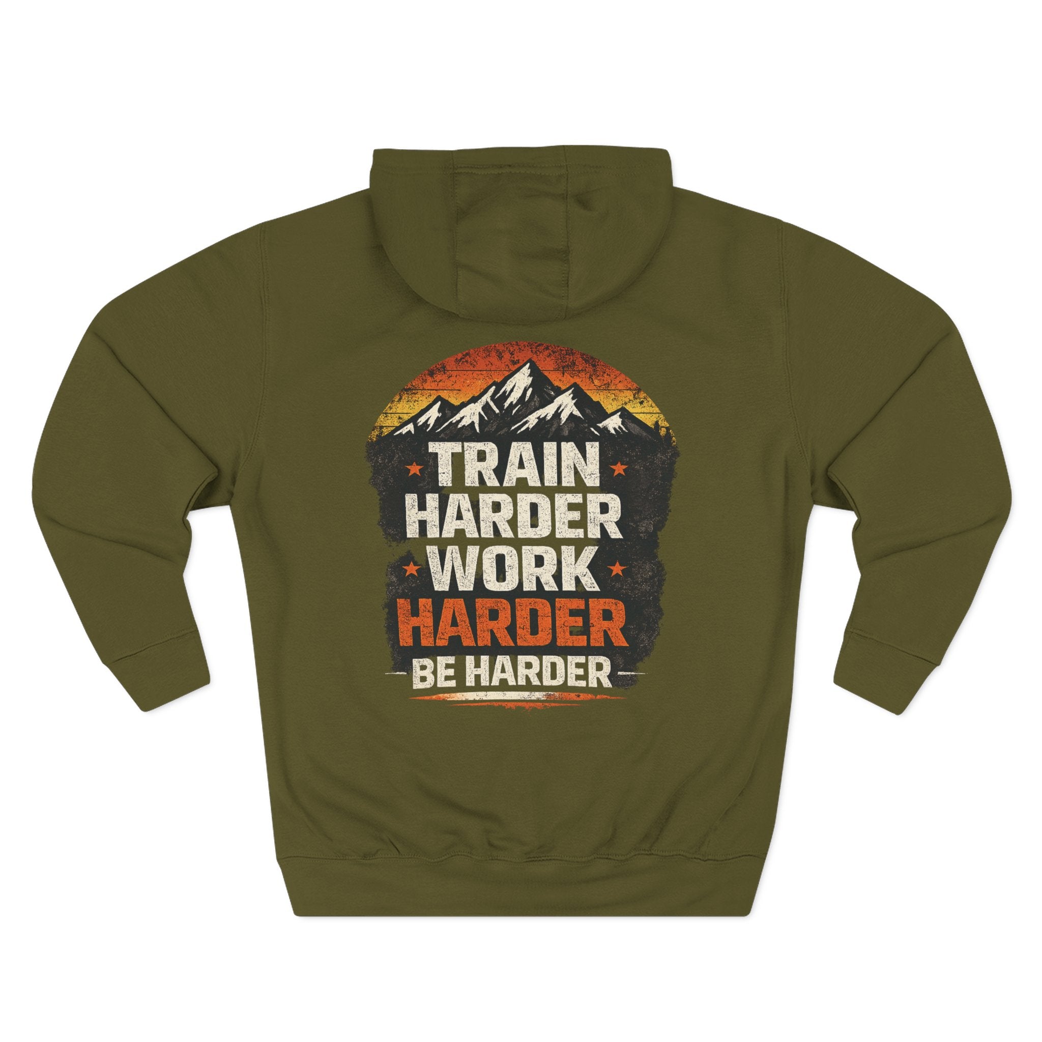 Built Different Hoodie — Retro Mountain "Train Harder, Work Harder" Graphic Hoodie