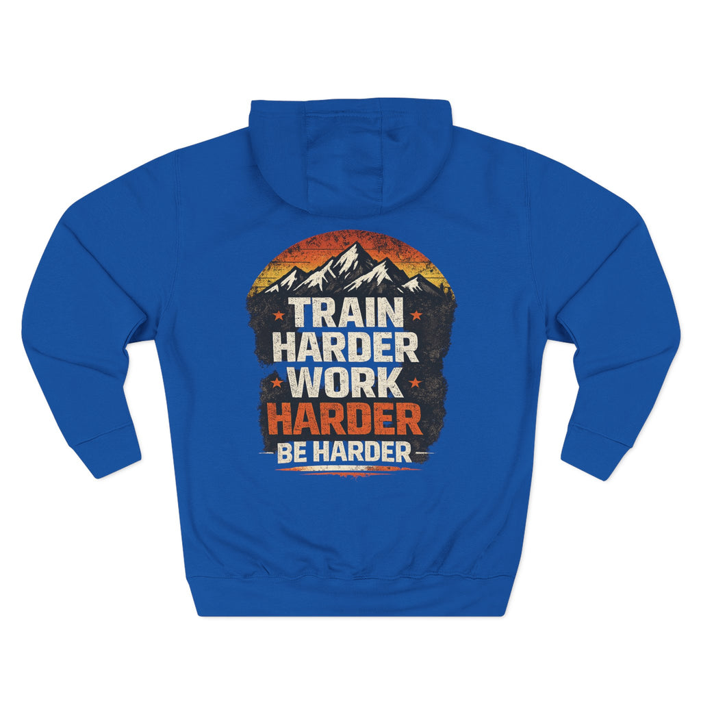 Built Different Hoodie — Retro Mountain "Train Harder, Work Harder" Graphic Hoodie