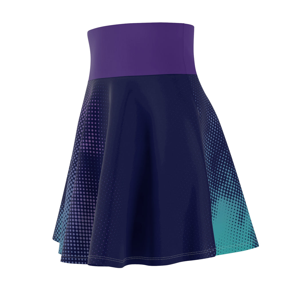 Galaxy Mist Skater Skirt — Purple High-Waist Cosmic Print