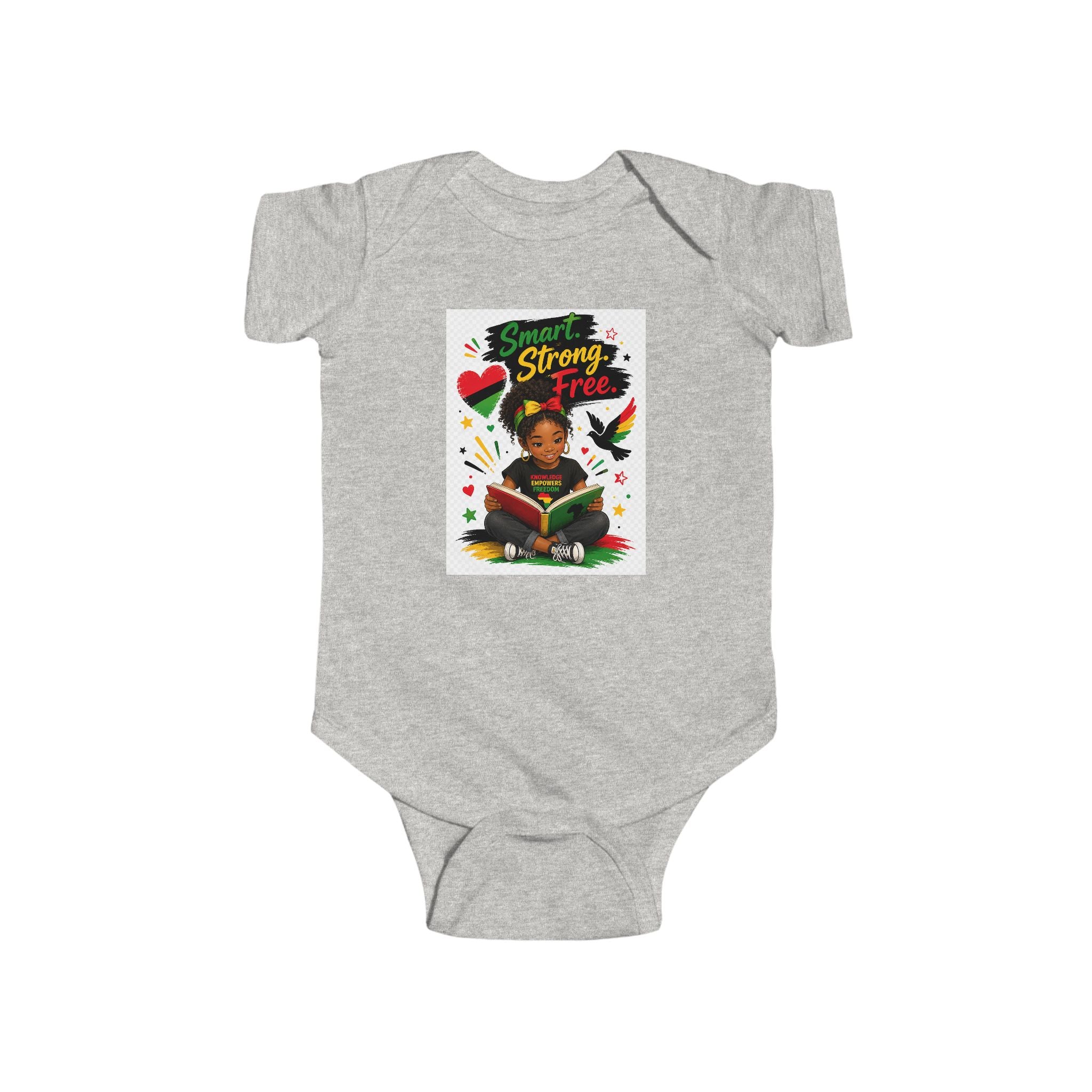 Infant Juneteenth Bodysuit – "Smart, Strong, Free" Baby Onesie with Reading Kid Design