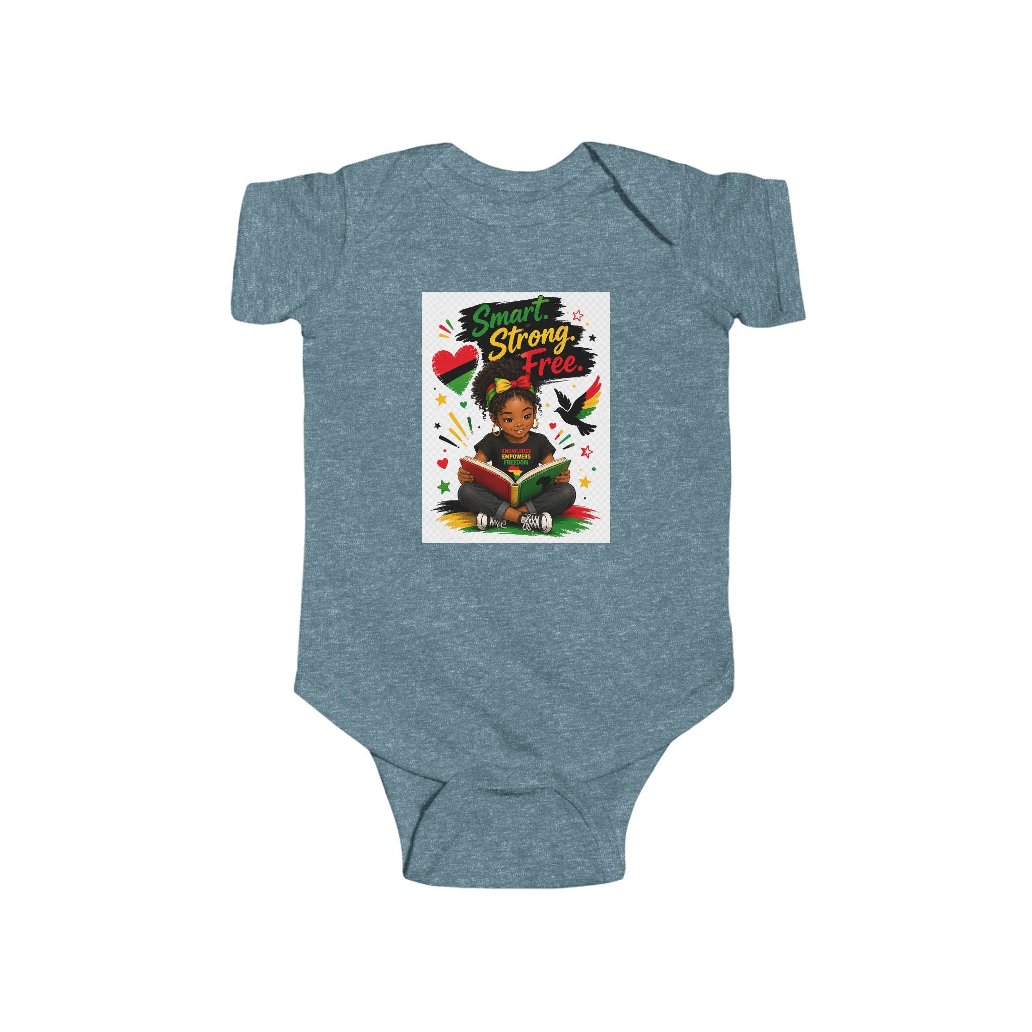 Infant Juneteenth Bodysuit – "Smart, Strong, Free" Baby Onesie with Reading Kid Design