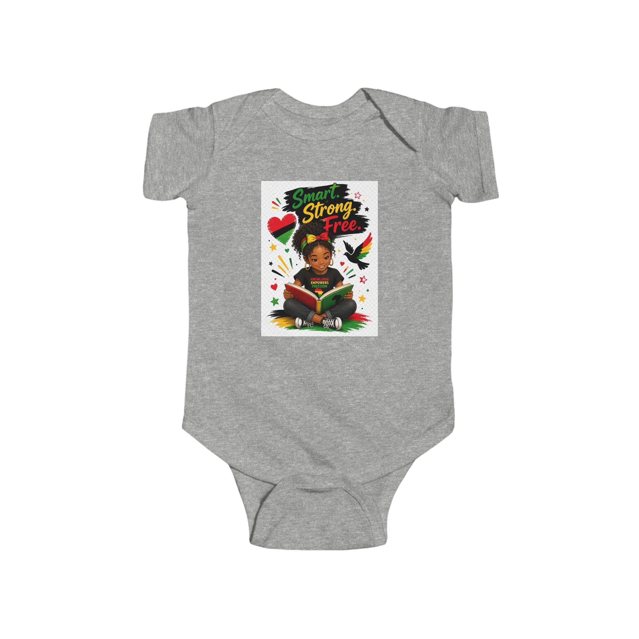 Infant Juneteenth Bodysuit – "Smart, Strong, Free" Baby Onesie with Reading Kid Design