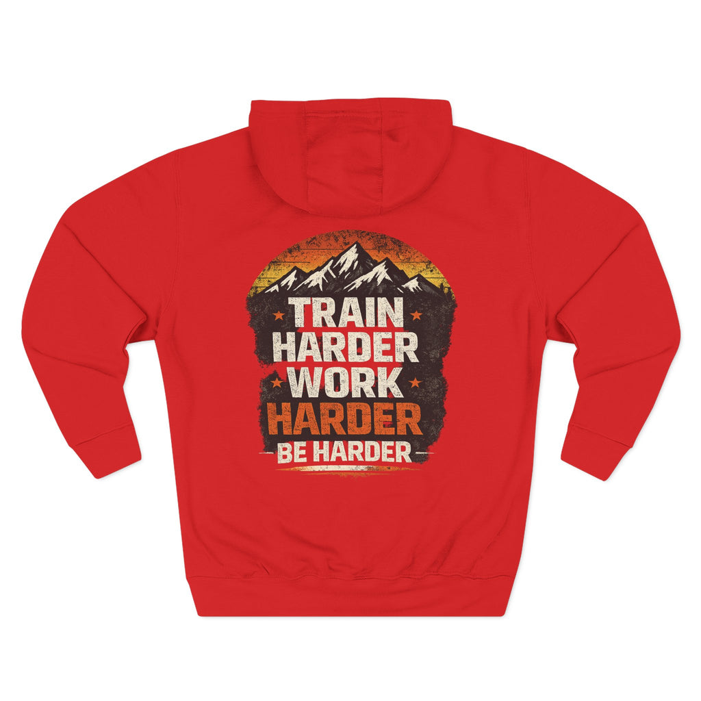 Built Different Hoodie — Retro Mountain "Train Harder, Work Harder" Graphic Hoodie