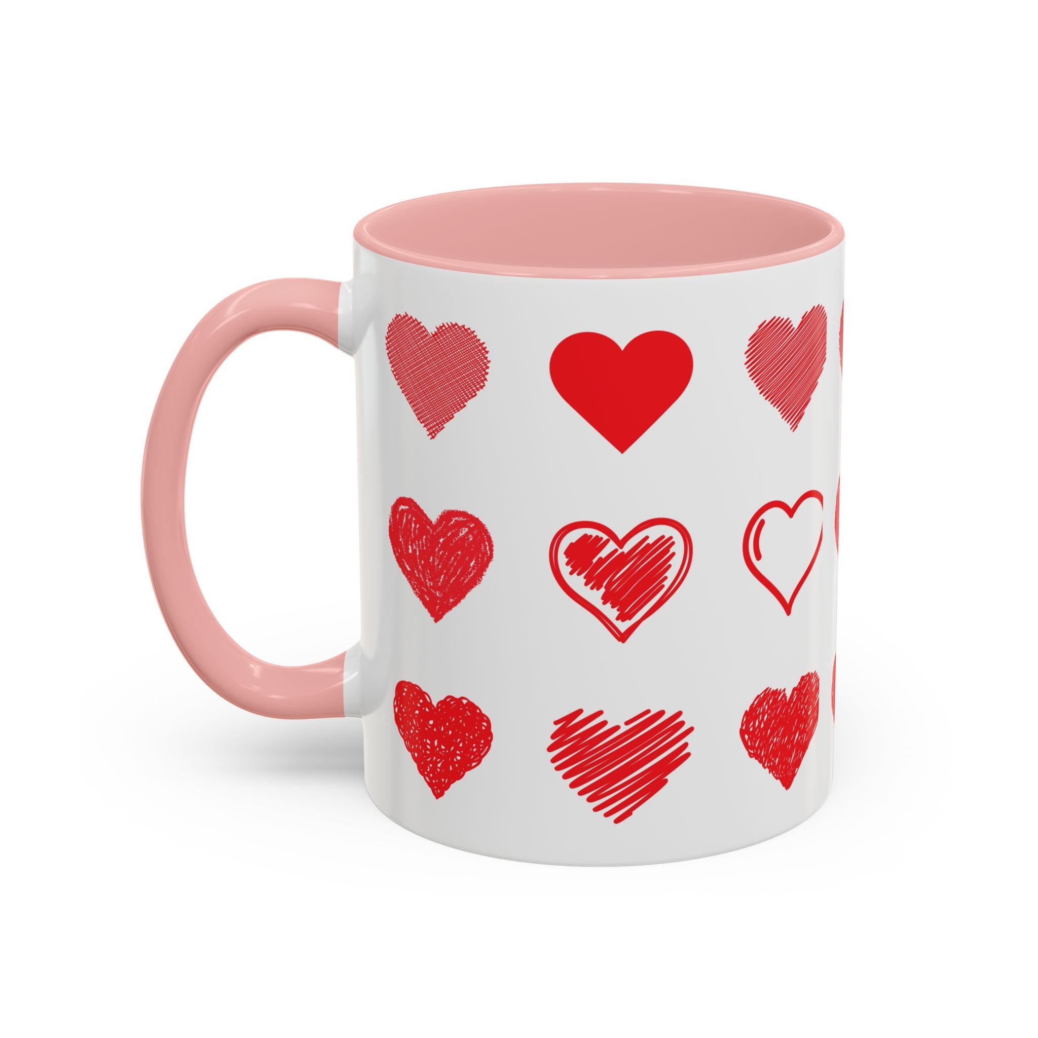 Valentine Hearts Accent Coffee Mug — Pink Interior 11/15oz