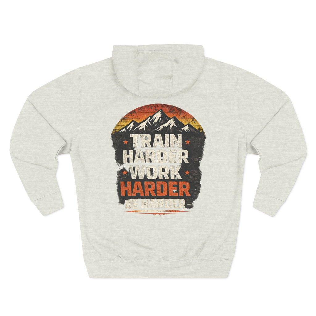 Built Different Hoodie — Retro Mountain "Train Harder, Work Harder" Graphic Hoodie