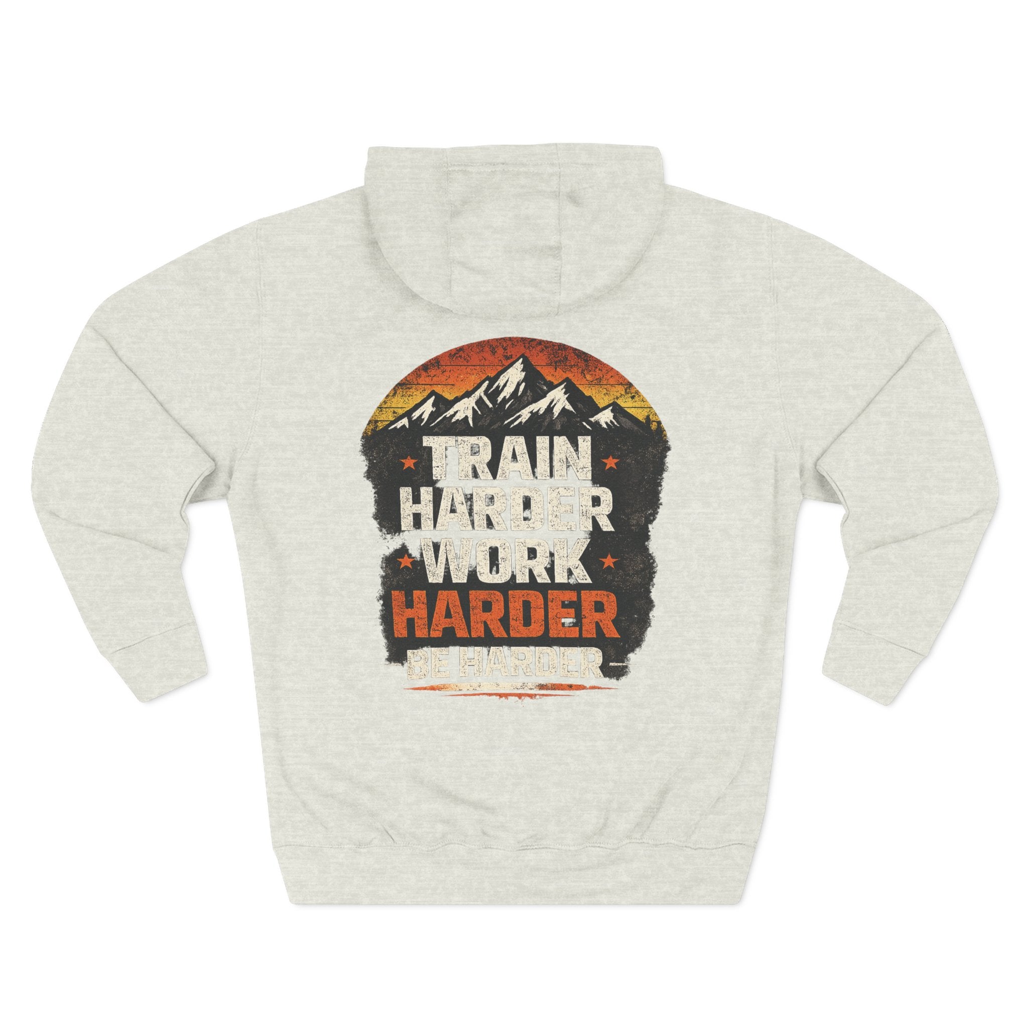 Built Different Hoodie — Retro Mountain "Train Harder, Work Harder" Graphic Hoodie