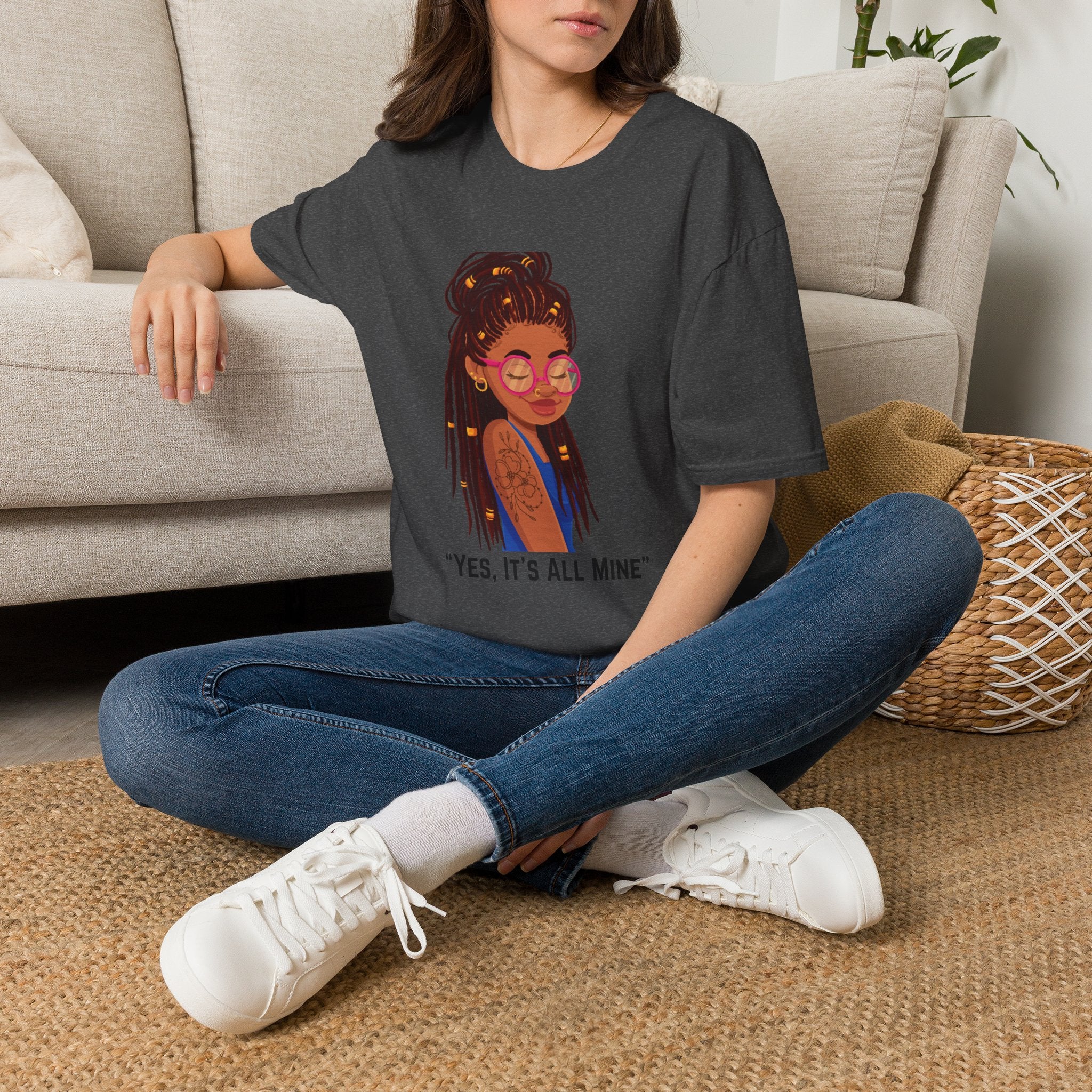 Graphic Tee — Afro Girl Illustration with "Yes, It’s All Mine"