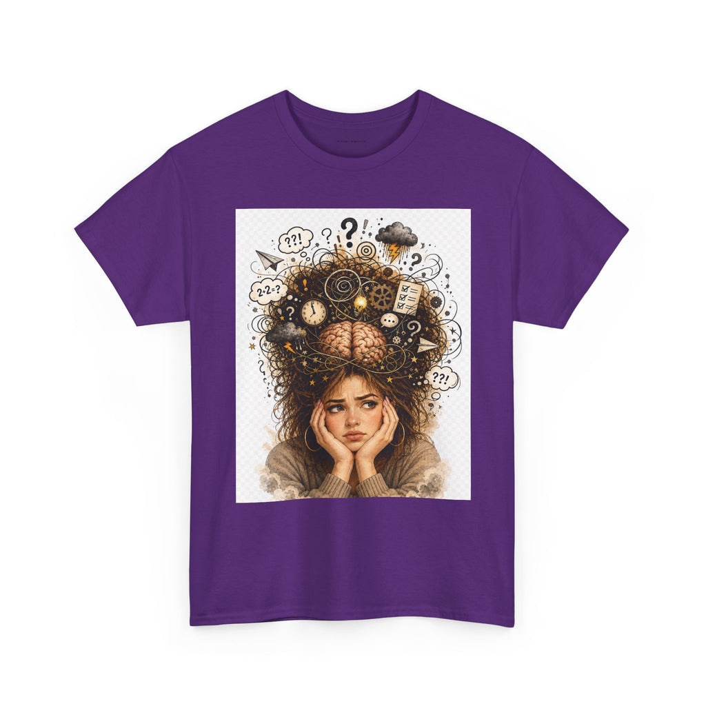 T-Shirt — Daydreaming Girl Illustration Tee (clock & question mark design)