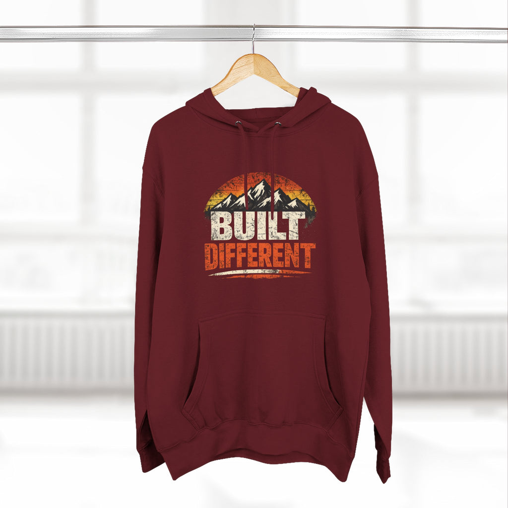 Built Different Hoodie — Retro Mountain "Train Harder, Work Harder" Graphic Hoodie