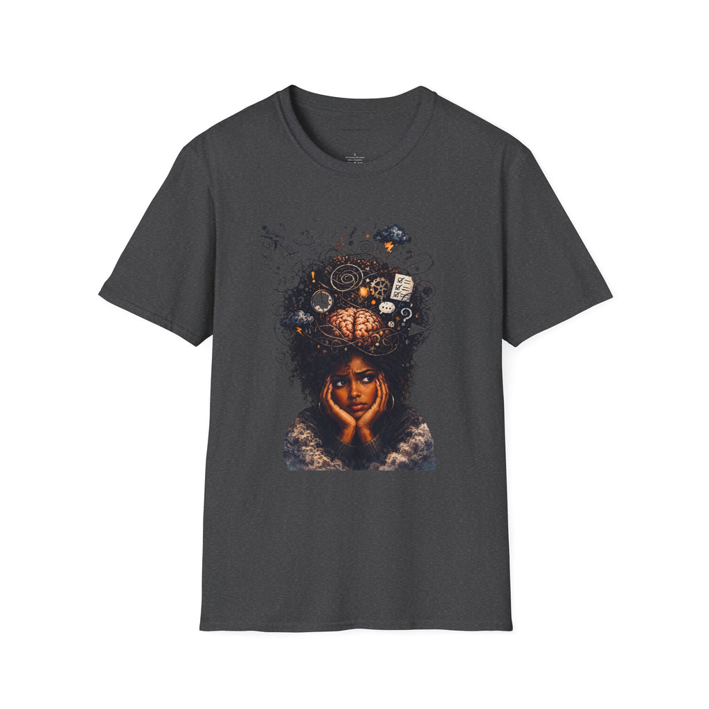 T-Shirt — 'Mindstorm' Graphic Tee Featuring Thoughtful Woman & Brain Doodle Art