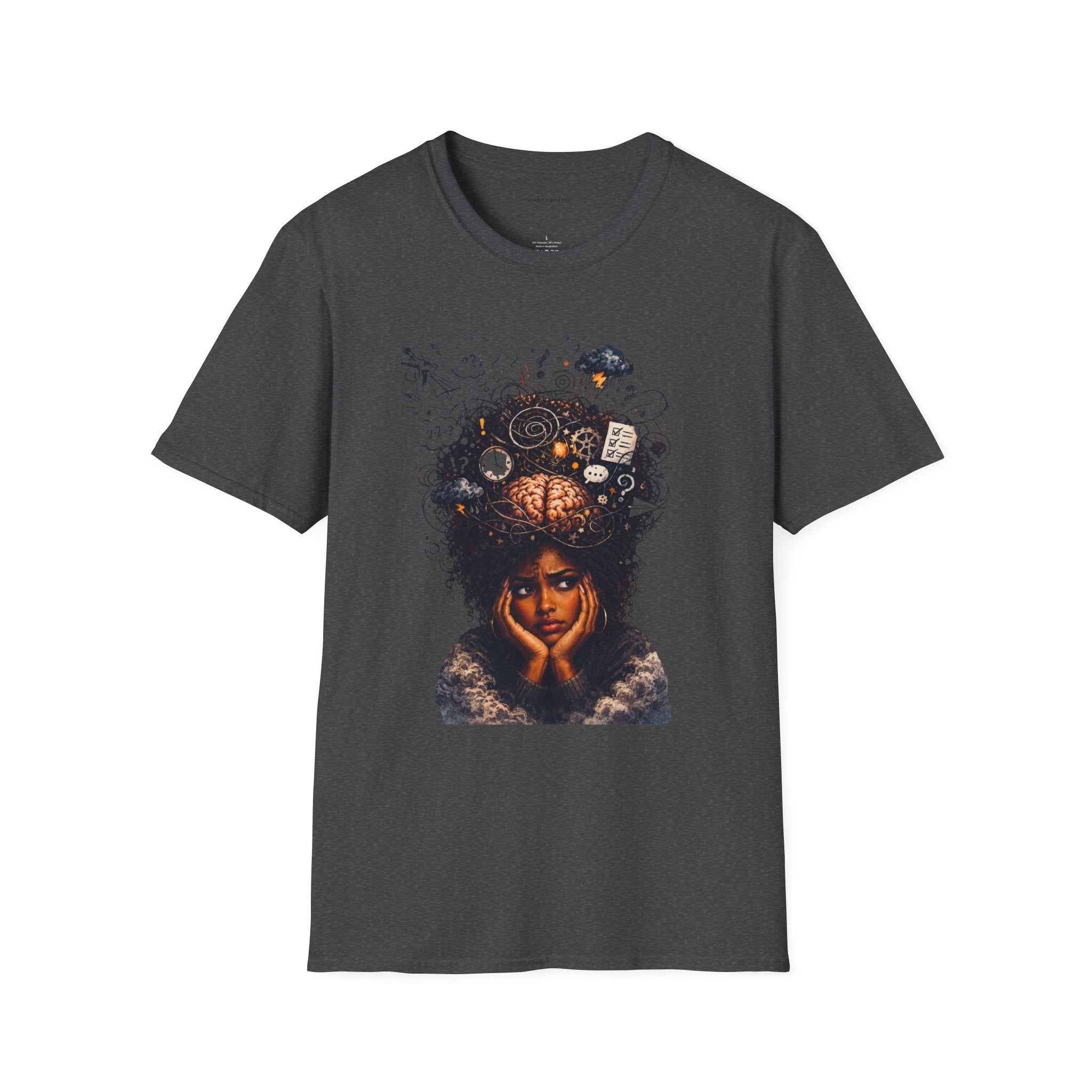 T-Shirt — 'Mindstorm' Graphic Tee Featuring Thoughtful Woman & Brain Doodle Art