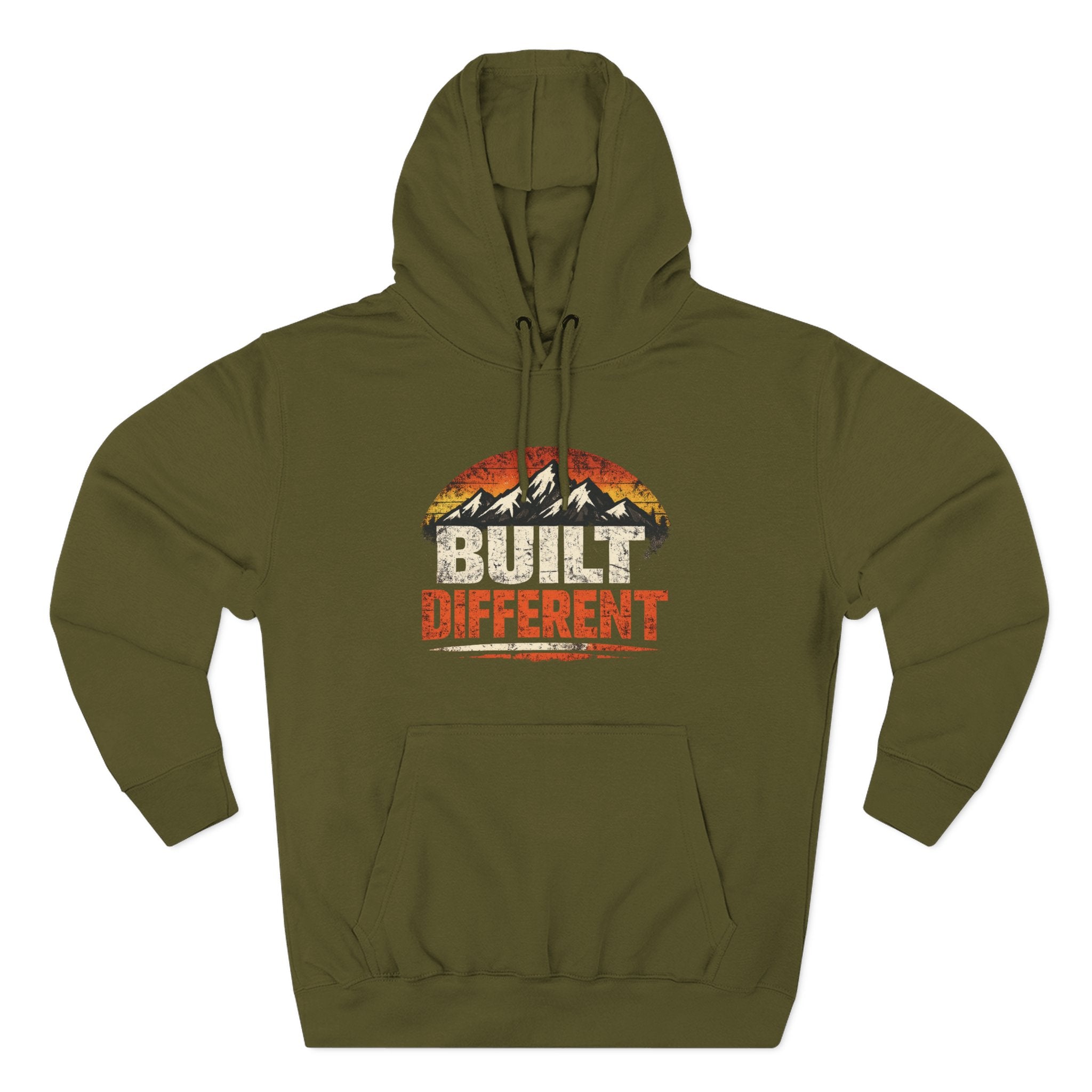 Built Different Hoodie — Retro Mountain "Train Harder, Work Harder" Graphic Hoodie