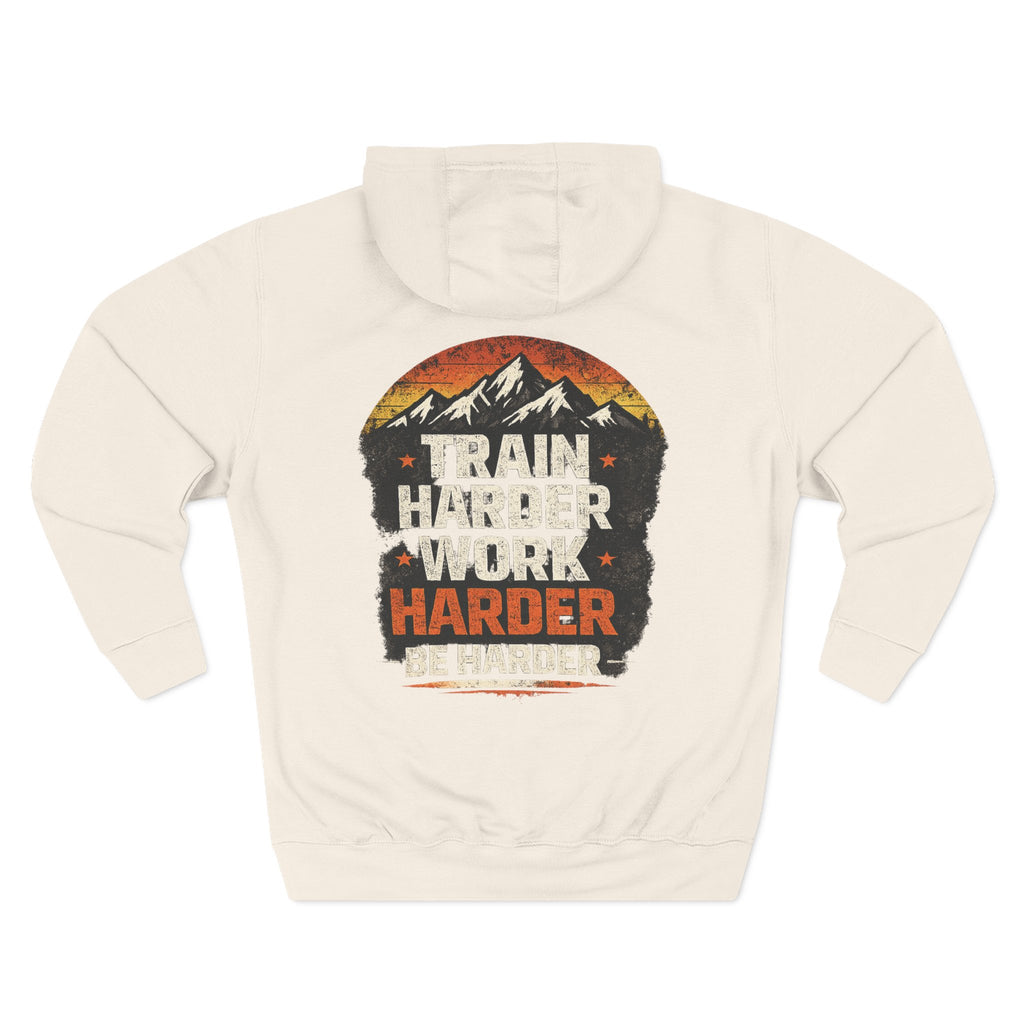 Built Different Hoodie — Retro Mountain "Train Harder, Work Harder" Graphic Hoodie