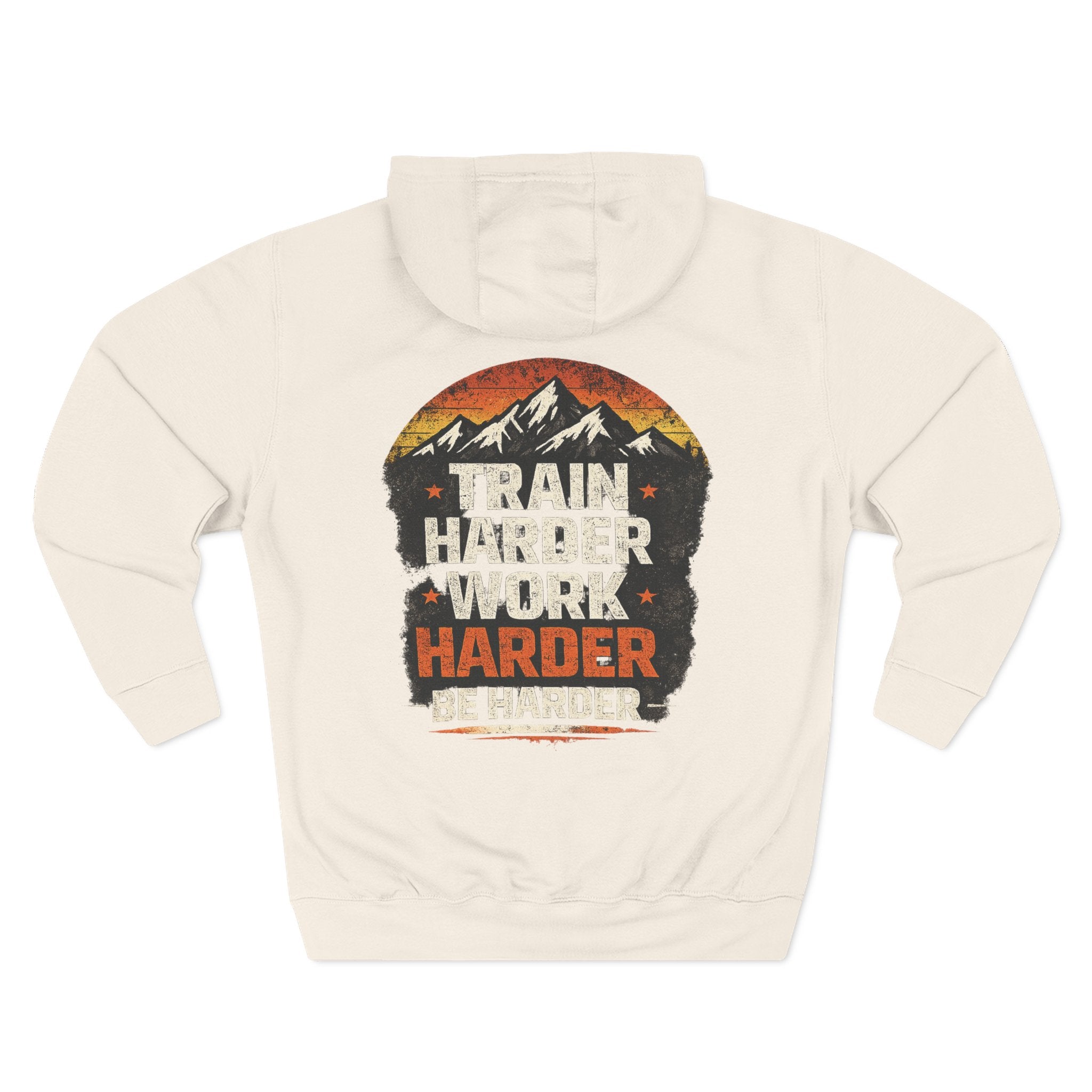 Built Different Hoodie — Retro Mountain "Train Harder, Work Harder" Graphic Hoodie