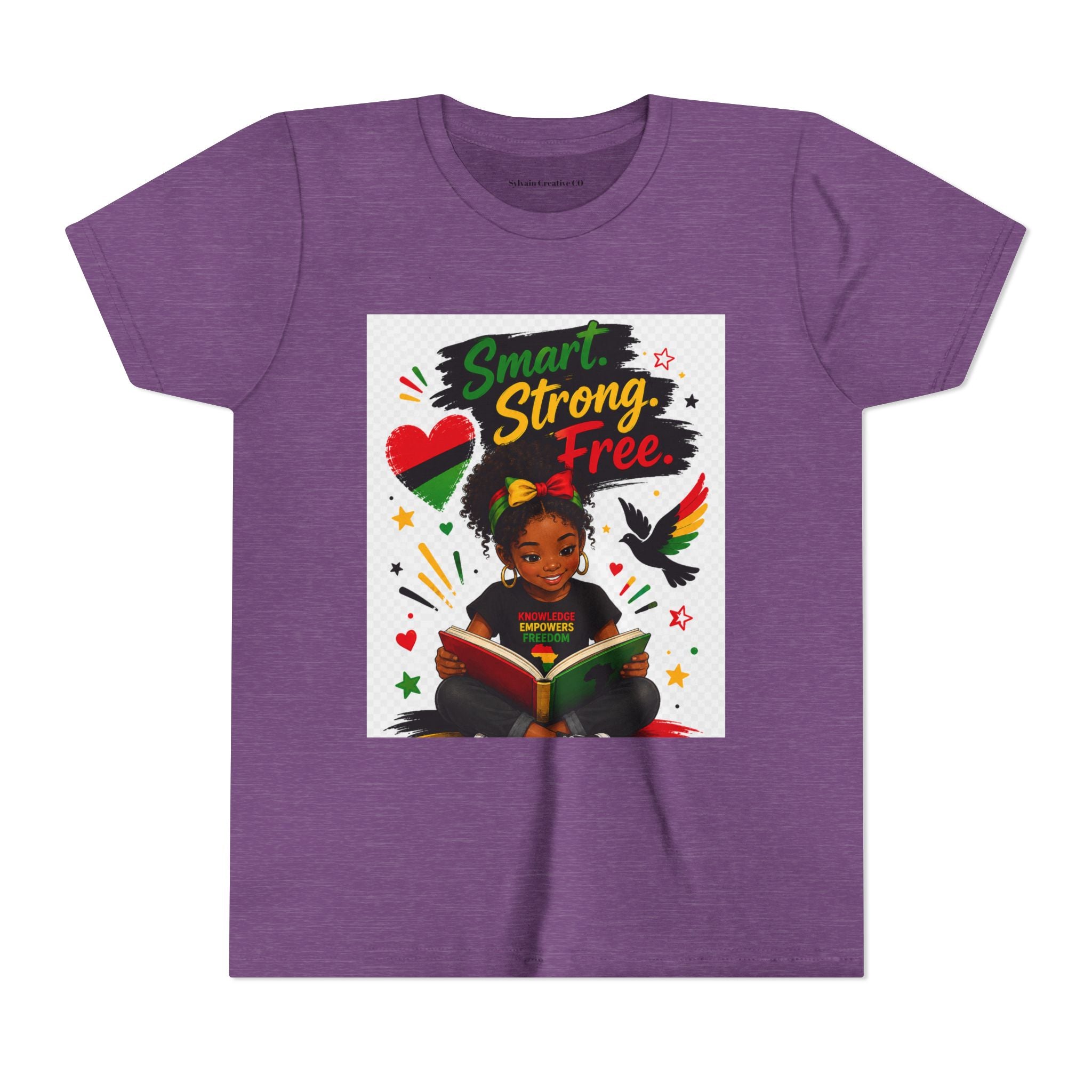 Juneteenth Youth Tee — "Smart. Strong. Free." Black Girl Reading Graphic Kid Shirt